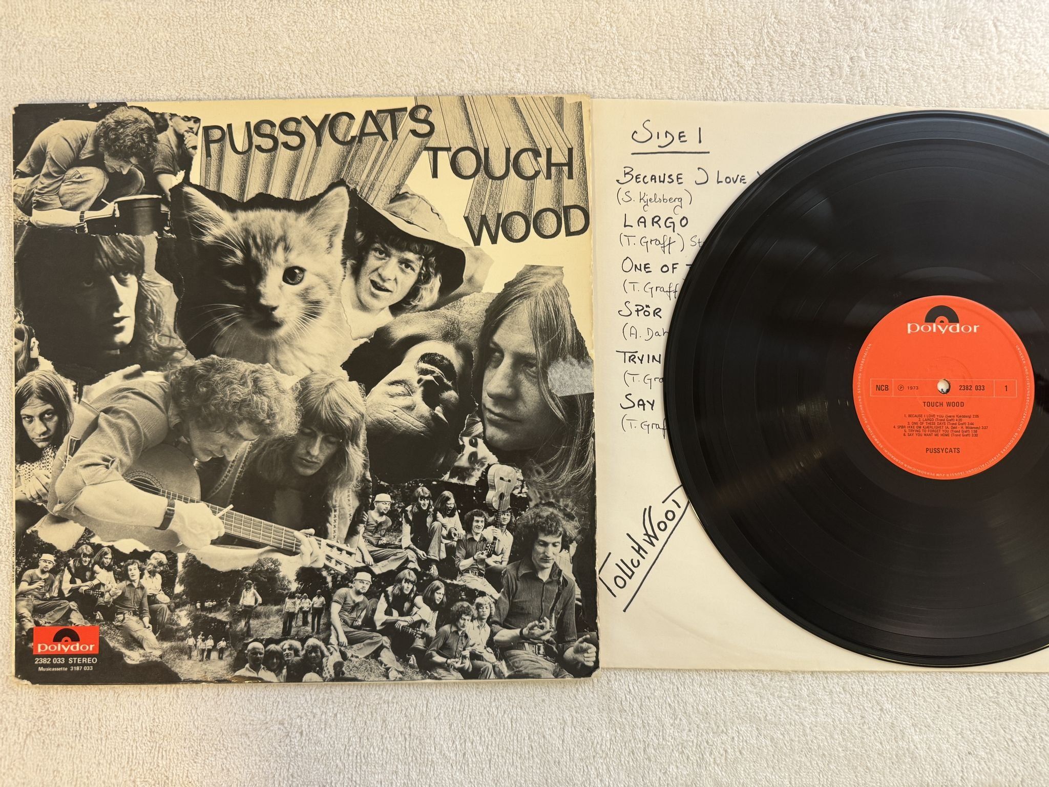 Omslagsbild för skivan PUSSYCATS touch wood LP -73 Norway POLYDOR 2382033