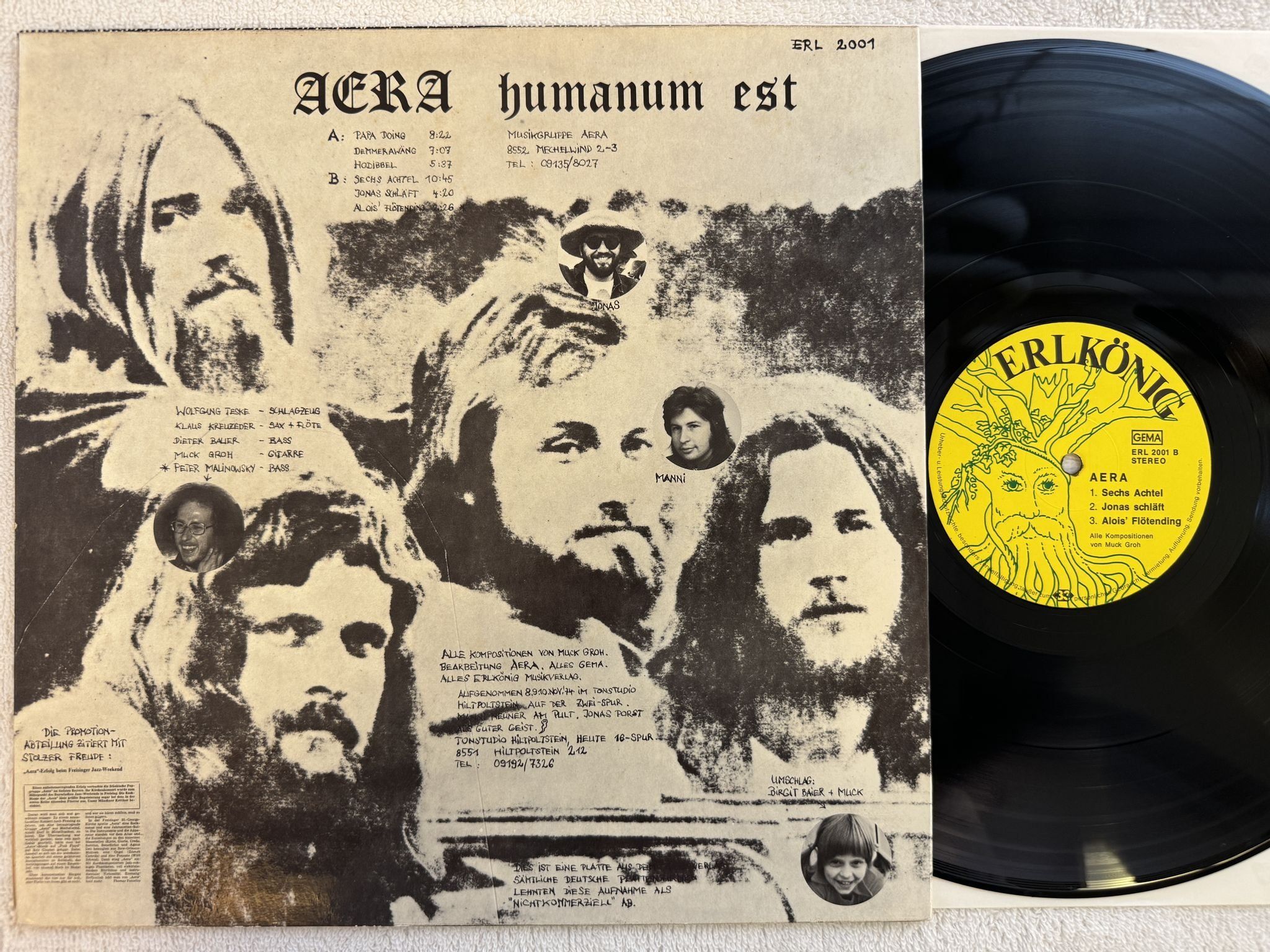 Omslagsbild för skivan AERA Aera Humanum Est LP -75 Ger Erlkönig Sch. ERL 2001 ** JAZZ-ROCK **