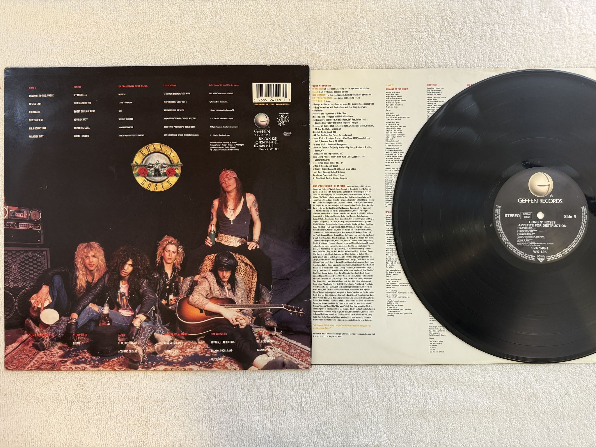 Omslagsbild för skivan GUNS N ROSES appetite for destruction LP -87 Ger GEFFEN 924148-1