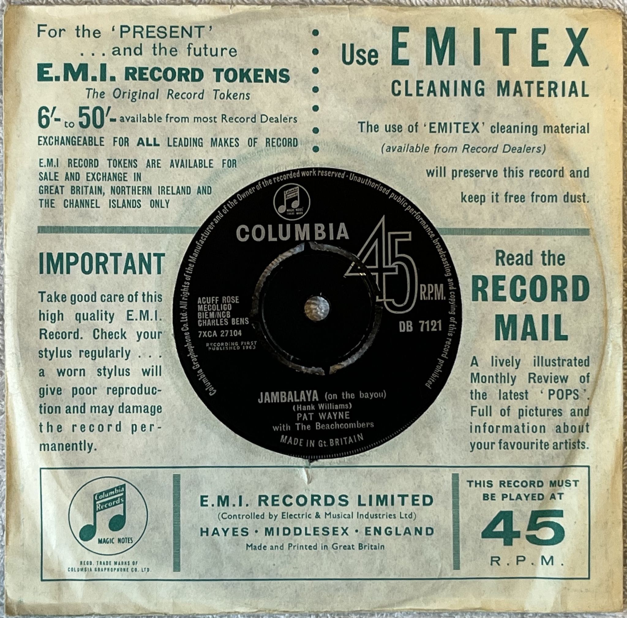 Omslagsbild för skivan PAT WAYNE & THE BEACHCOMBERS Go Back To Daddy 7" -63 UK PARLOPHONE DB 7121