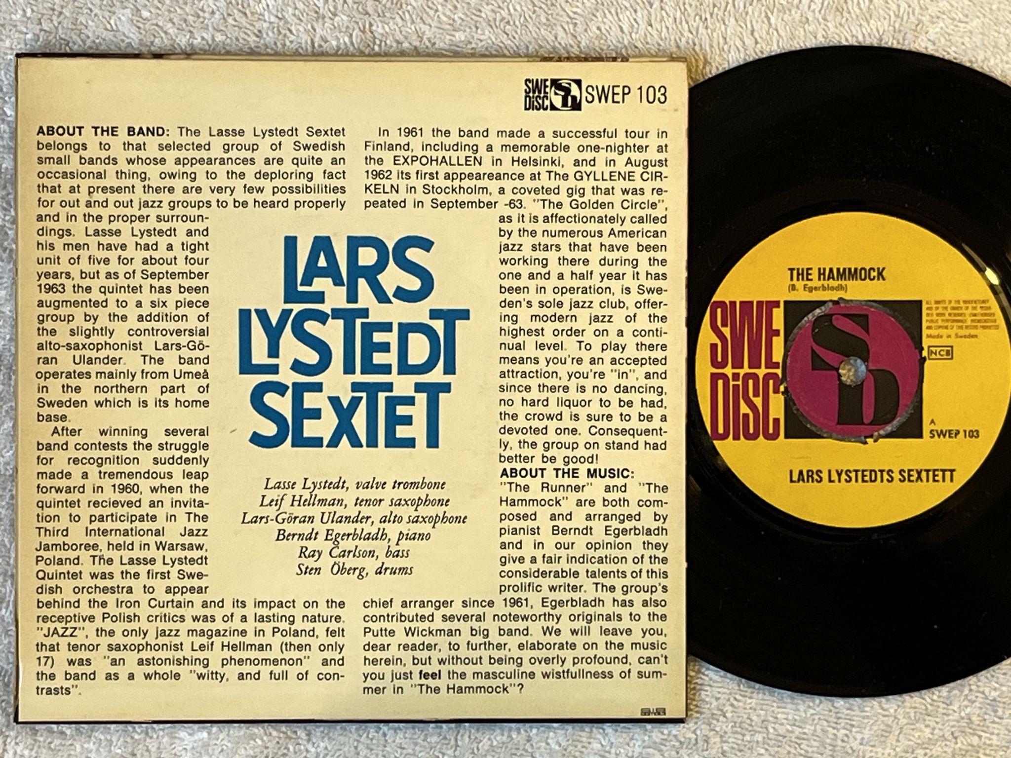 Omslagsbild för skivan LARS LYSTEDT SEXTET the runner 7" -63 Swe SWEDISC SWEP 103