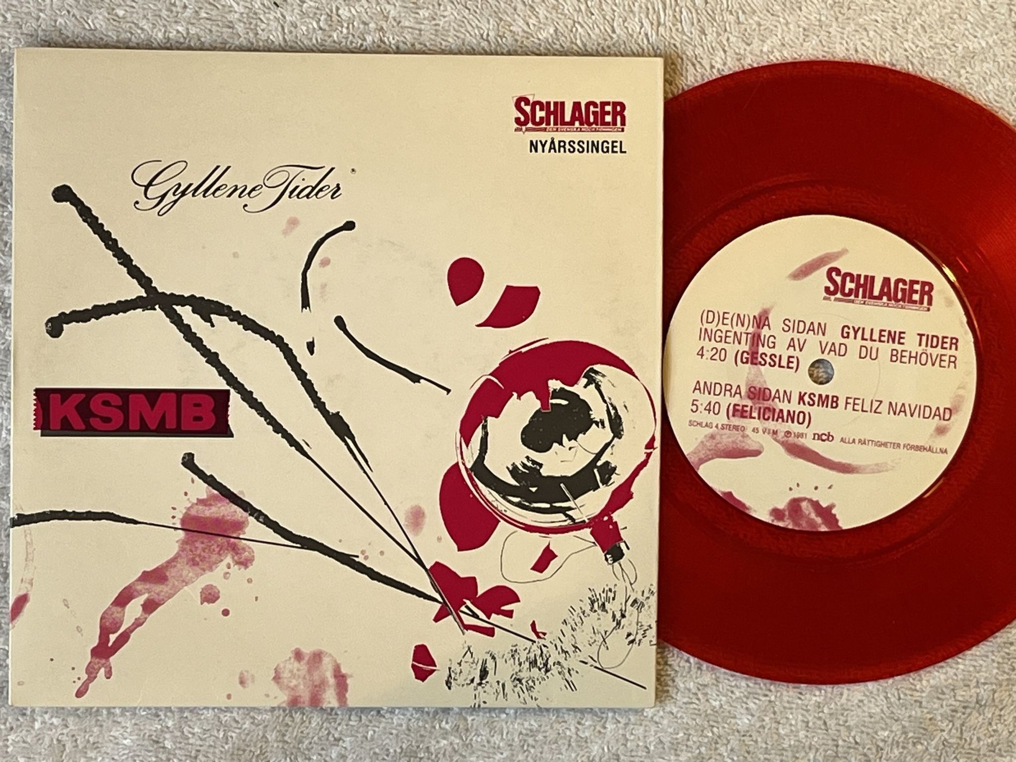 Omslagsbild för skivan KSMB / GYLLENE TIDER 7" -81 SCHLAGER SCHLAG 4 ** RED VINYL **