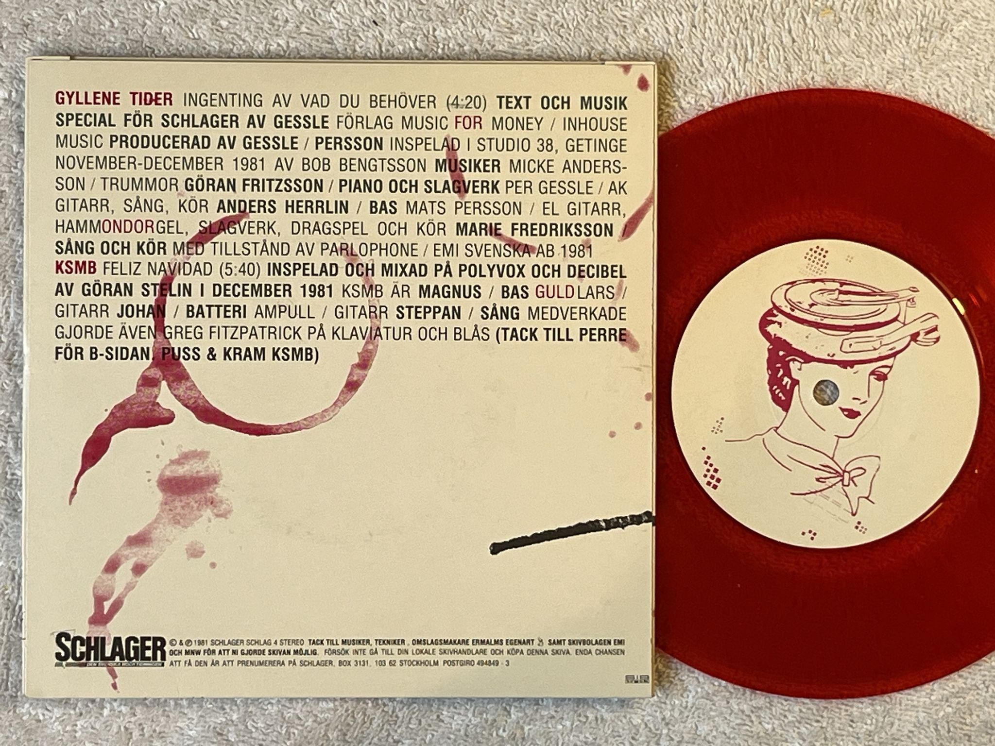 Omslagsbild för skivan KSMB / GYLLENE TIDER 7" -81 SCHLAGER SCHLAG 4 ** RED VINYL **