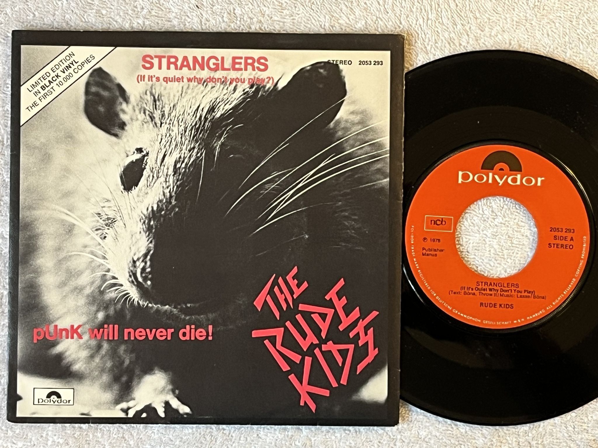 Omslagsbild för skivan THE RUDE KIDS Stranglers 7" -78 Swe POLYDOR 2053 293
