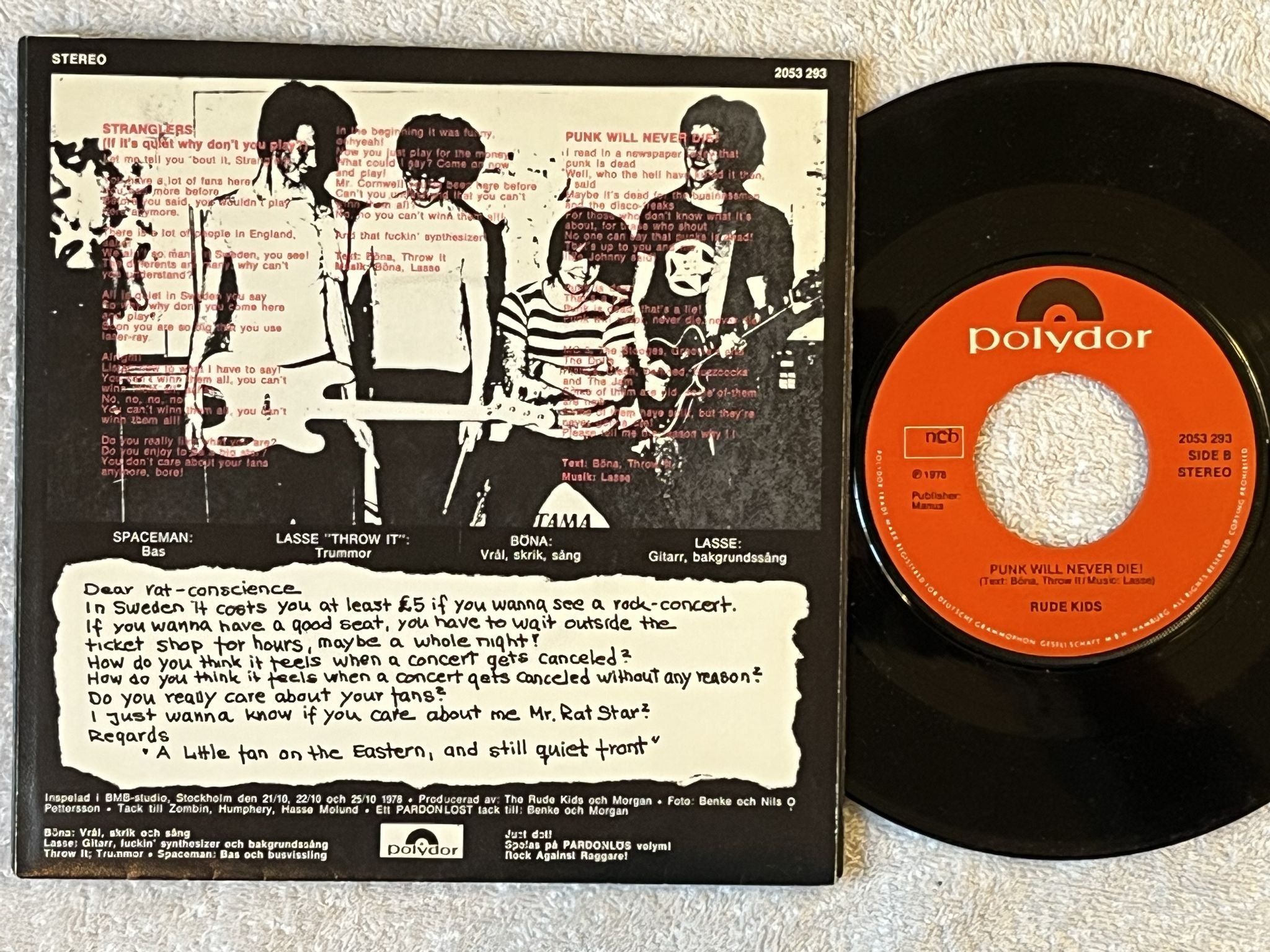 Omslagsbild för skivan THE RUDE KIDS Stranglers 7" -78 Swe POLYDOR 2053 293