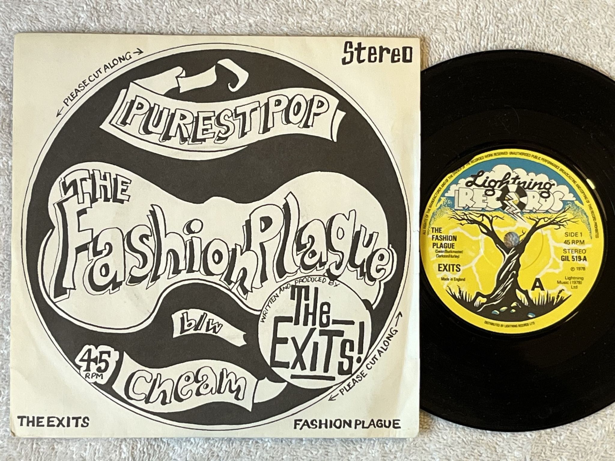 Omslagsbild för skivan EXITS the fashion plague 7" -78 UK LIGHTNING GIL 519 ** Mega Rare Power Pop **