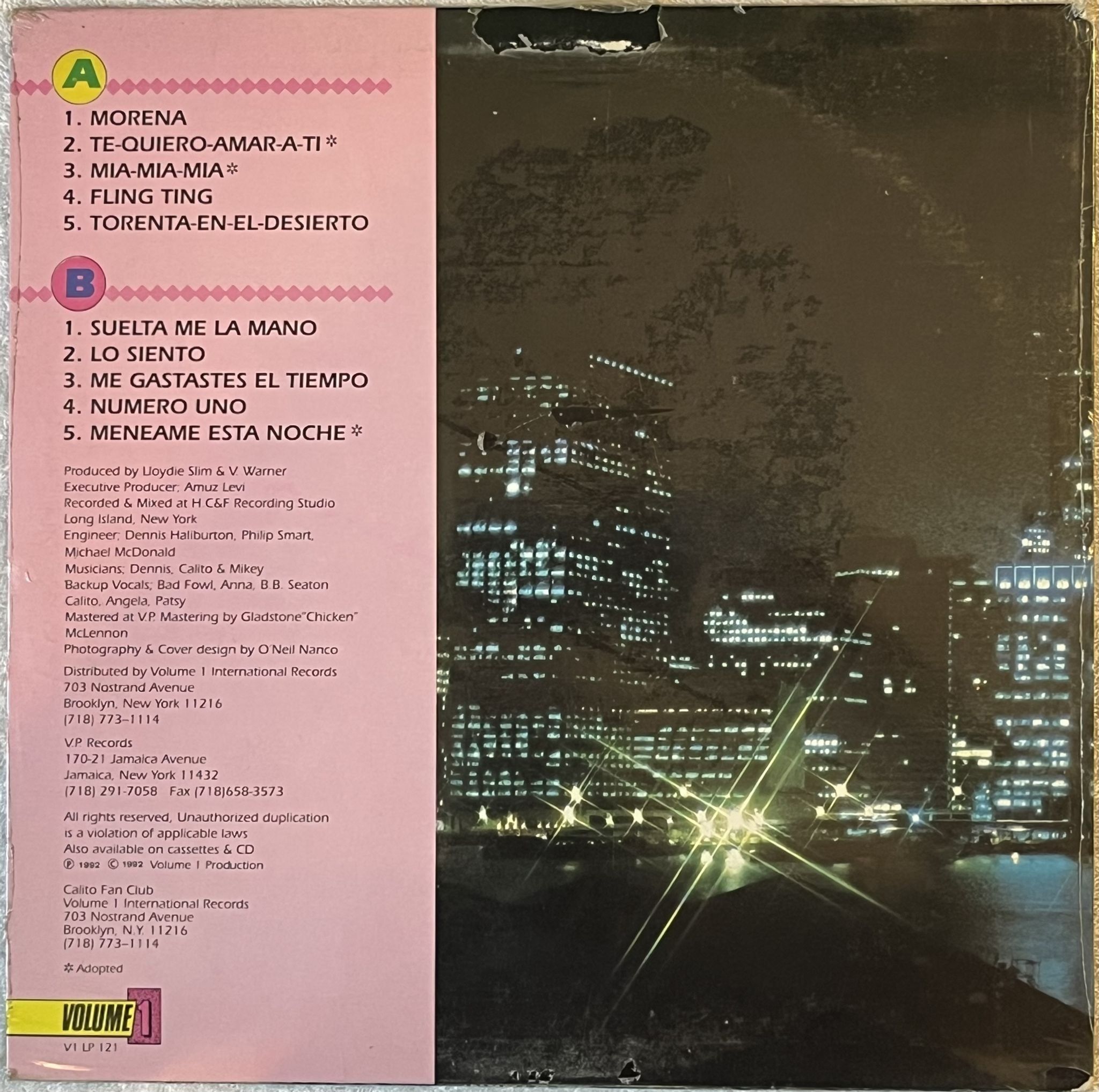 Omslagsbild för skivan CALITO city lights LP -92 US V1LP 121 *** LATINO HIP HOP / REGGAE ***