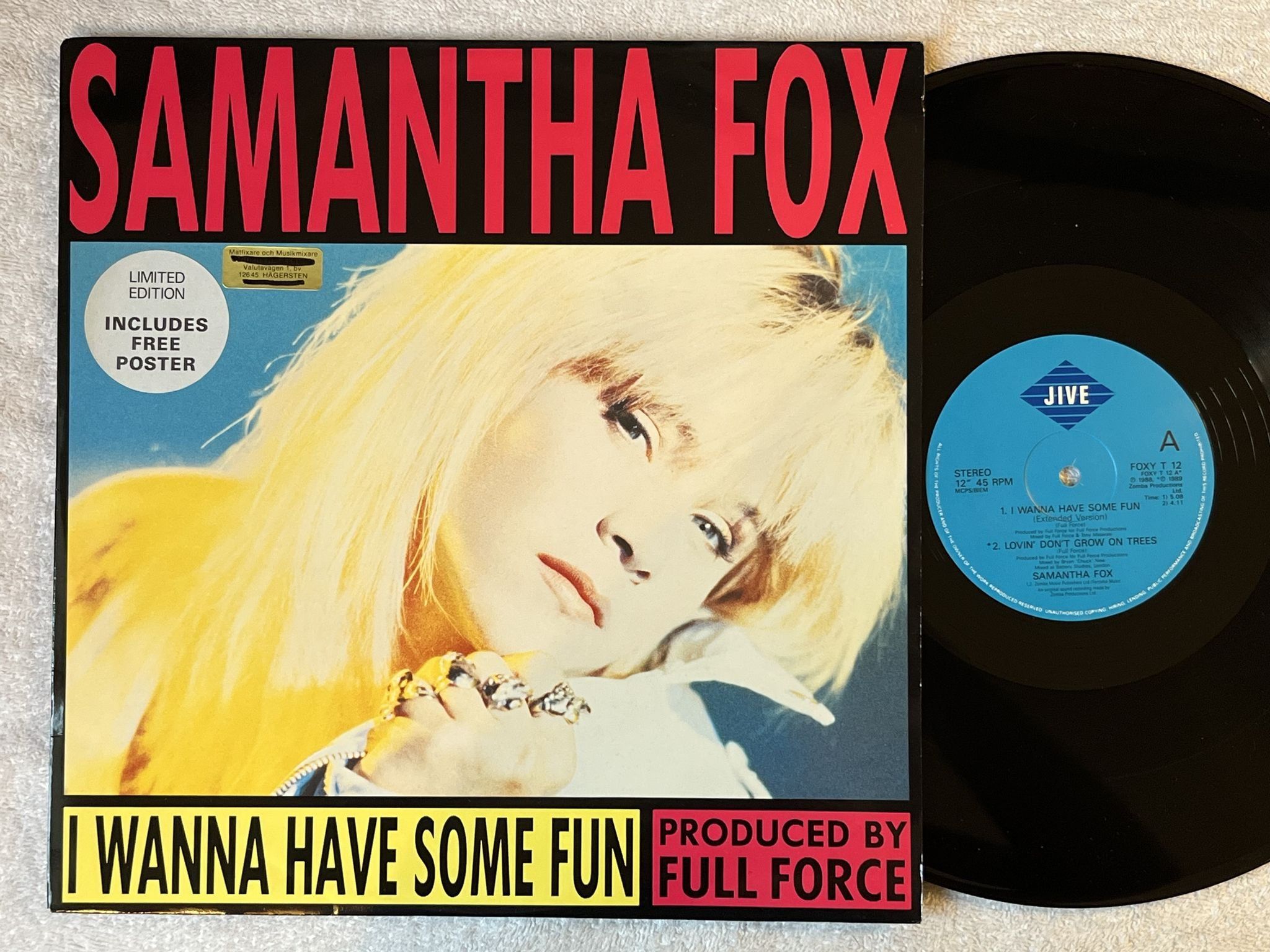 Omslagsbild för skivan SAMANTHA FOX I Wanna Have Some Fun 12"single -89 JIVE FOXY T 12 ** POSTER **