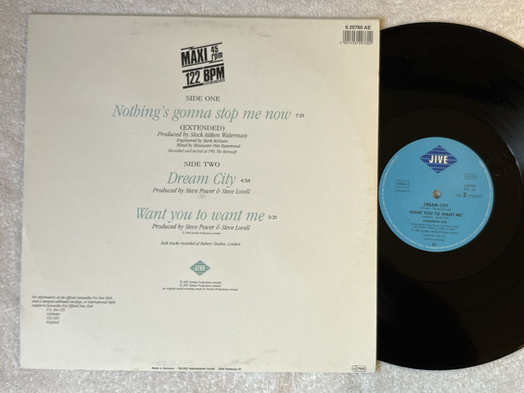 Omslagsbild för skivan SAMANTHA FOX nothing's gonna stop me now 12"single -87 Ger JIVE 620760