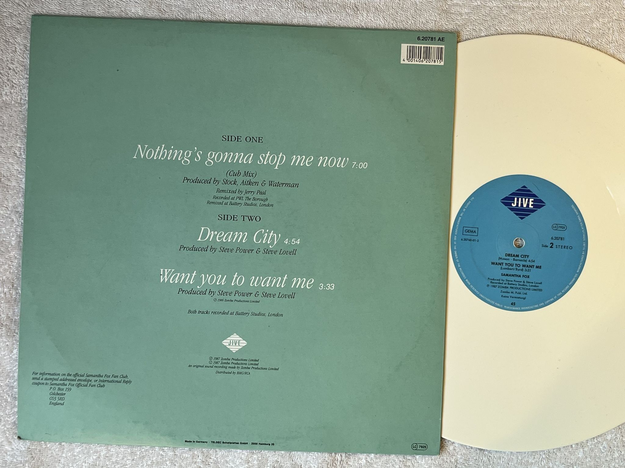Omslagsbild för skivan SAMANTHA FOX nothing's gonna stop me now 12"single -87 Ger JIVE 620781