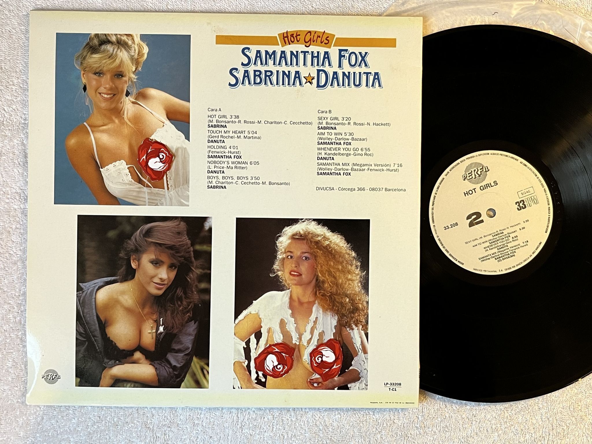 Omslagsbild för skivan Samantha Fox / Sabrina / Danuta – Hot Girls LP -89 Spain PERFIL 33208 * POSTER *