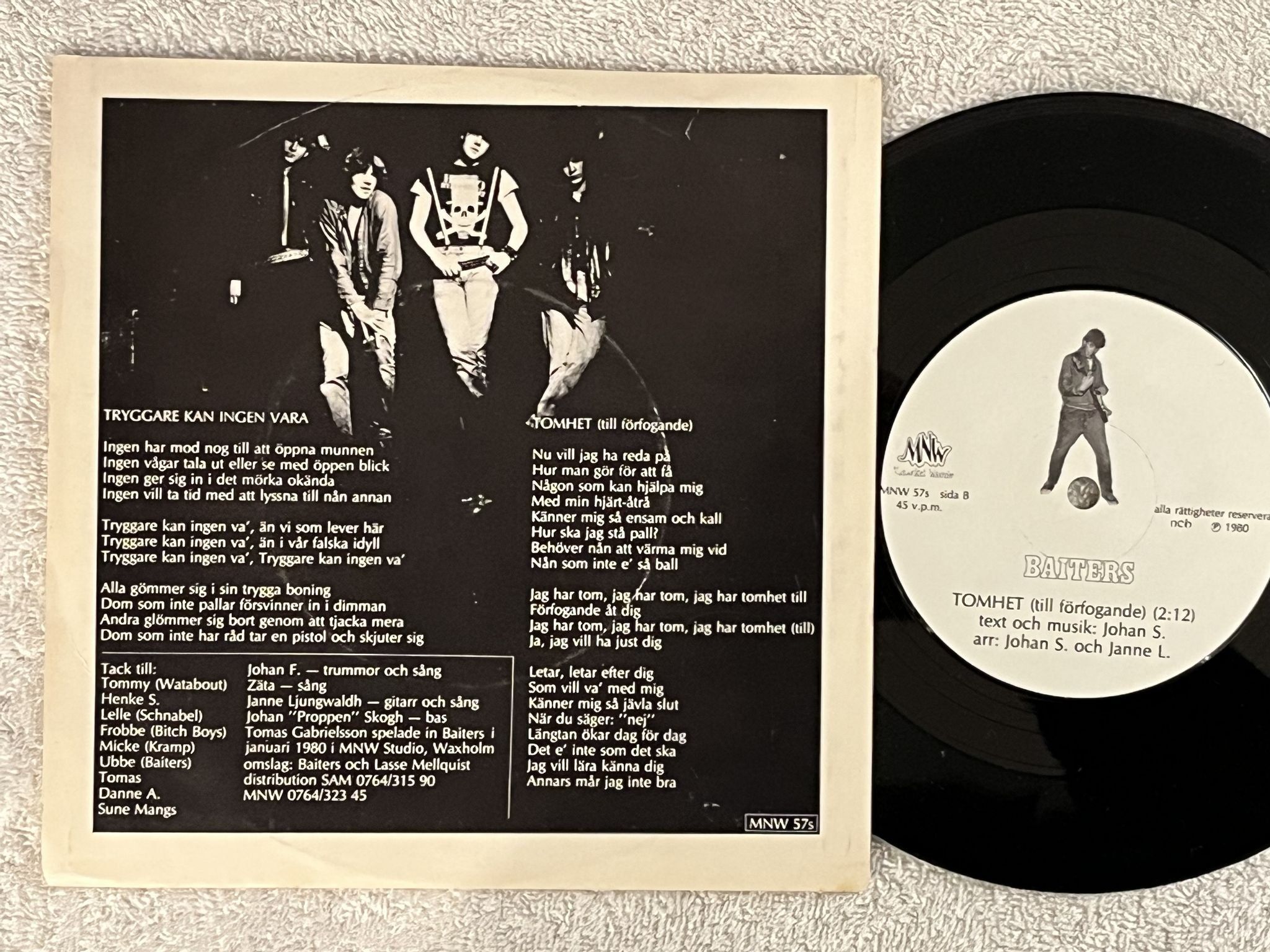 Omslagsbild för skivan BAITERS Tryggare Kan Ingen Vara 7" -80 Swe MNW 57s