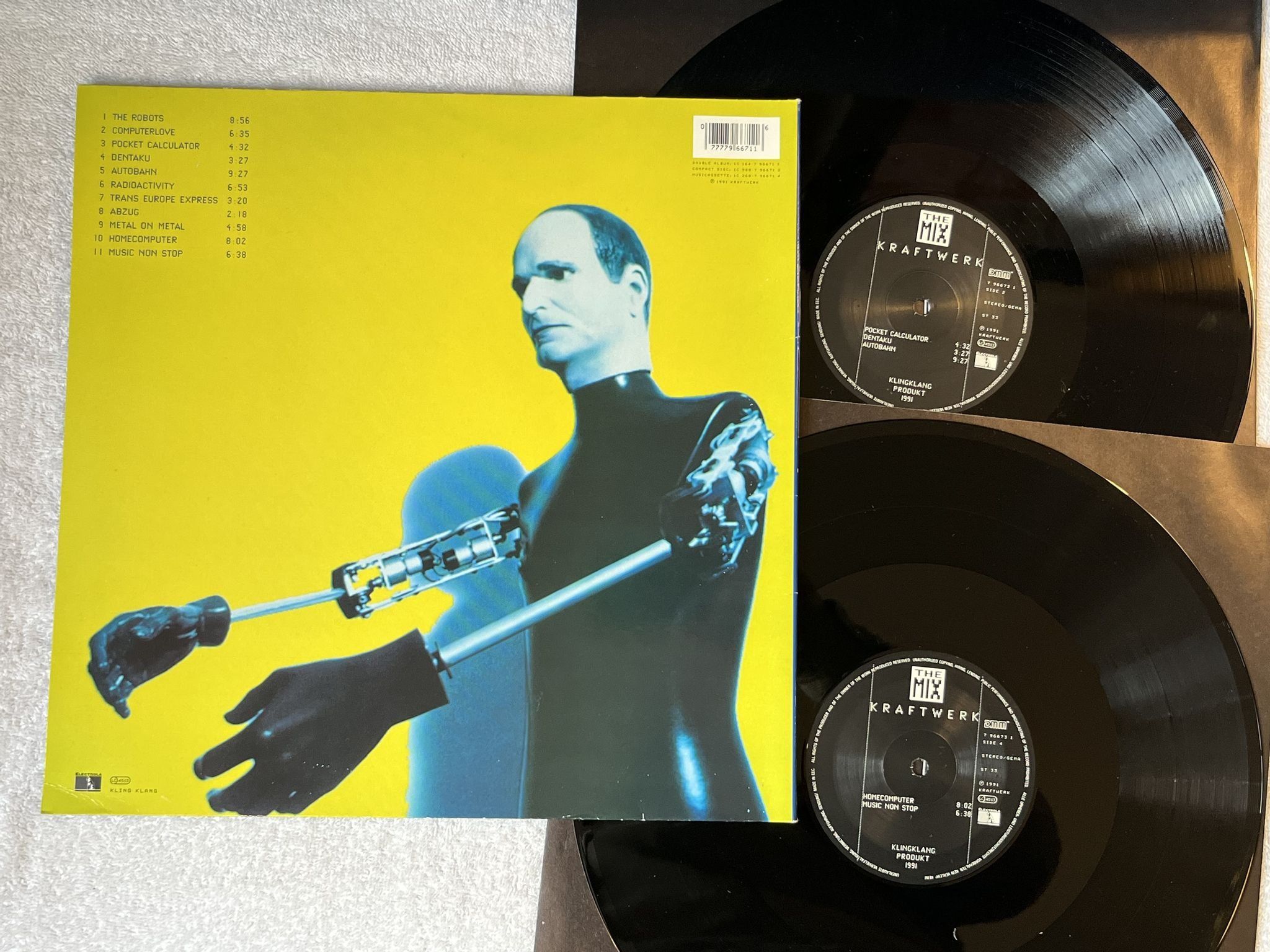 Omslagsbild för skivan KRAFTWERK The Mix 2xLP -91 Ger KLING KLANG 1C 164-7 96671 1