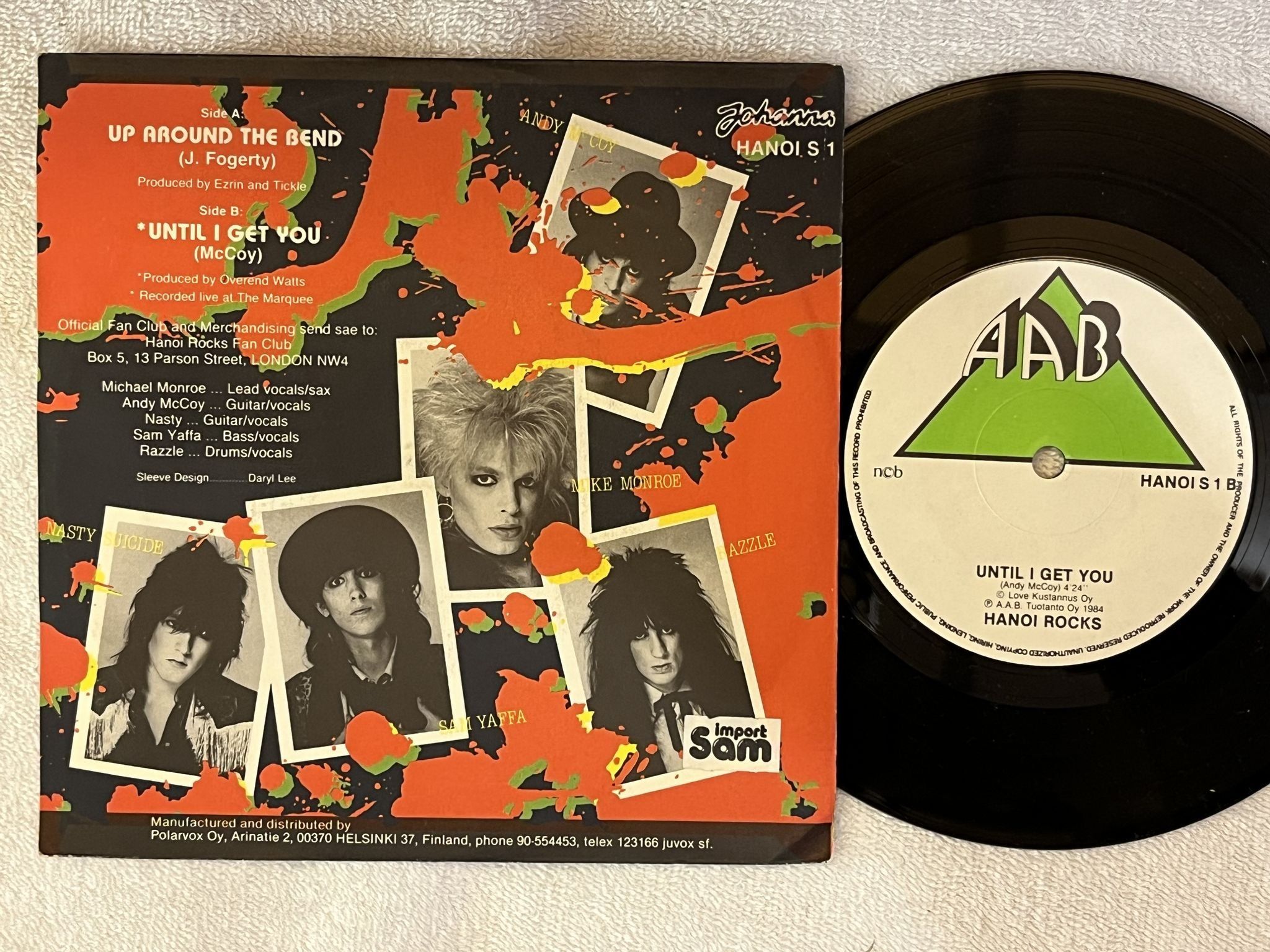 Omslagsbild för skivan HANOI ROCKS up around the bend 7"single -84 ncb AAB HANOI S 1