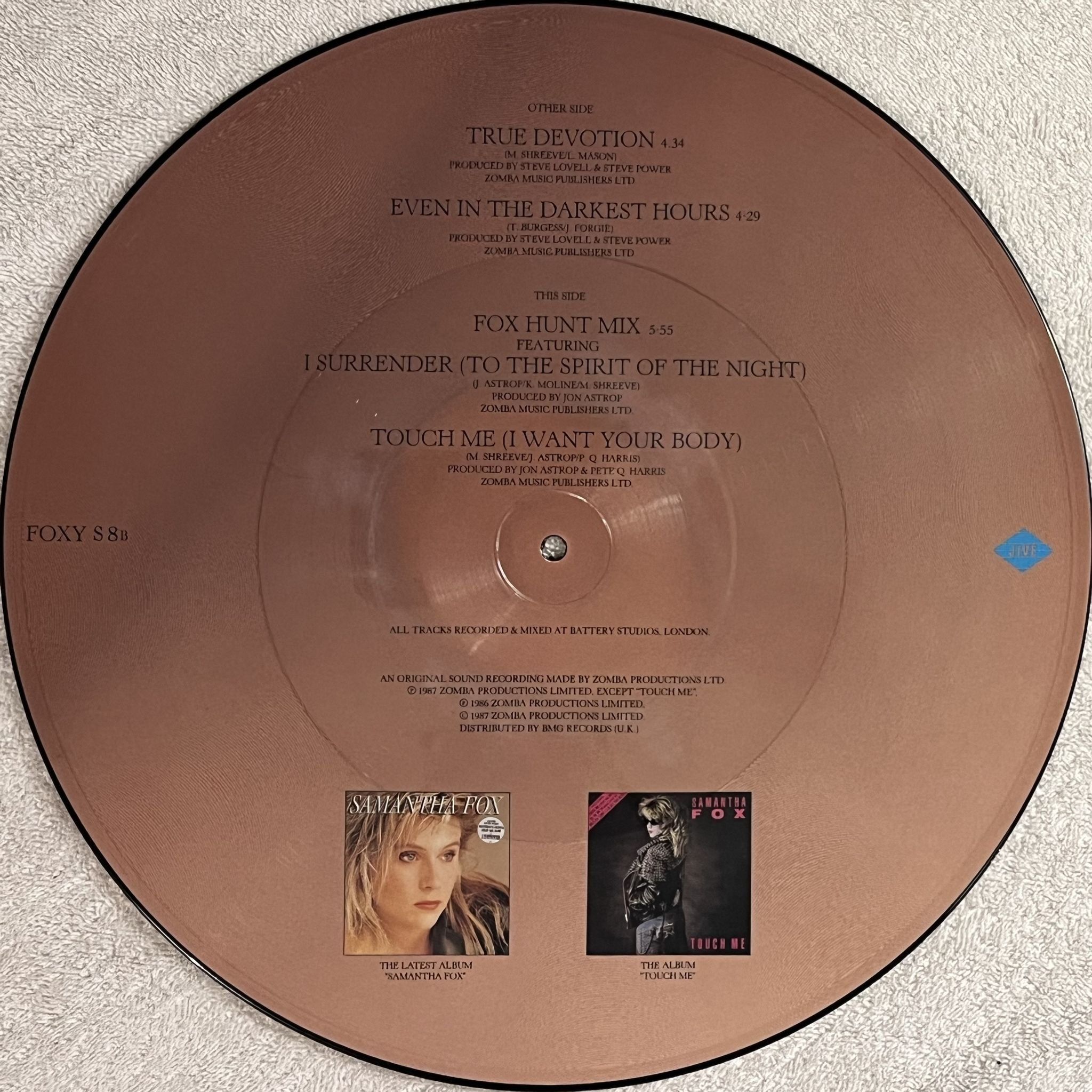 Omslagsbild för skivan SAMANTHA FOX True Devotion 12" PICTURE DISC -87 UK JIVE FOXY S 8