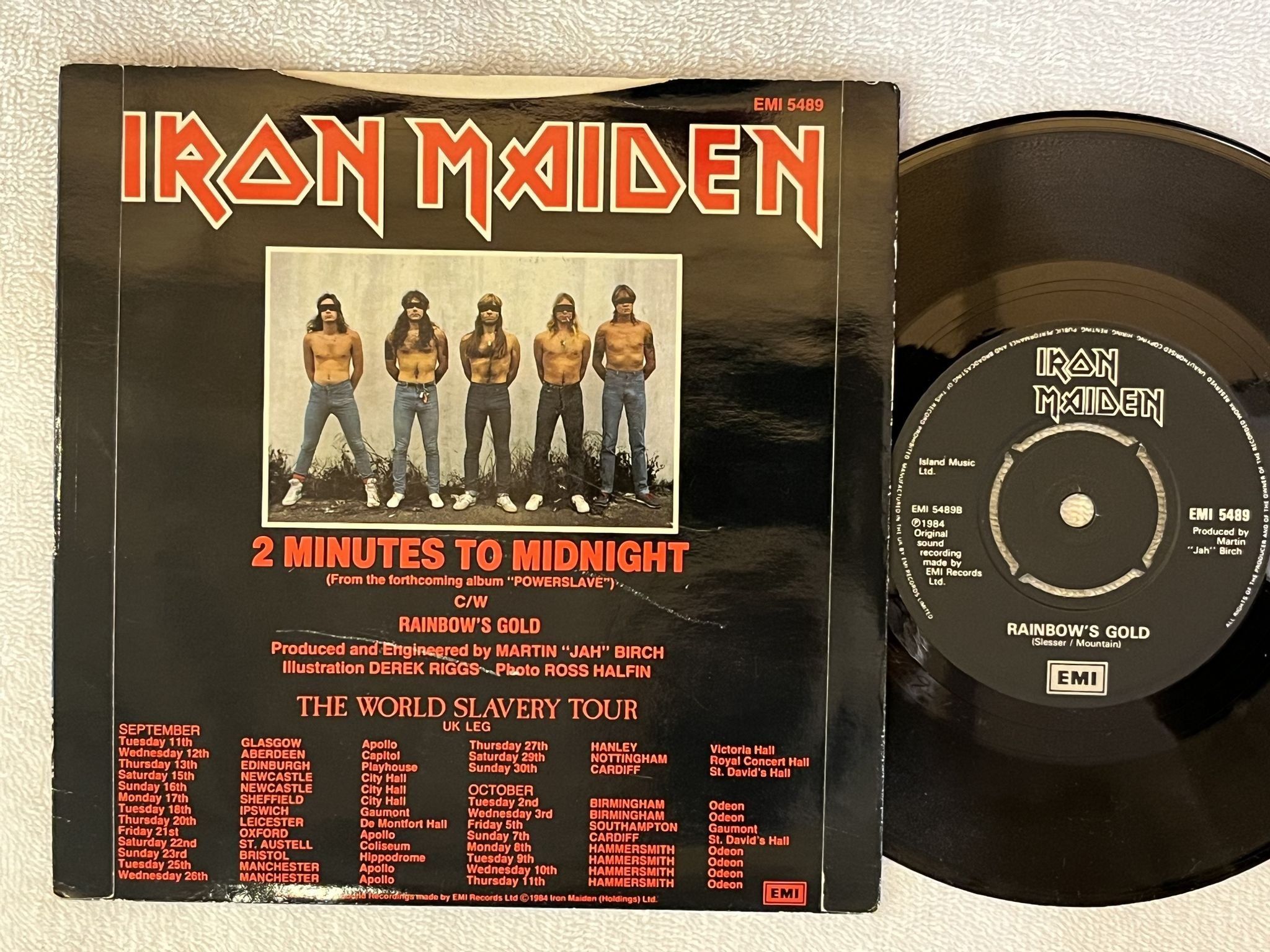 Omslagsbild för skivan IRON MAIDEN 2 minutes to midnight 7"single -84 UK EMI 5489