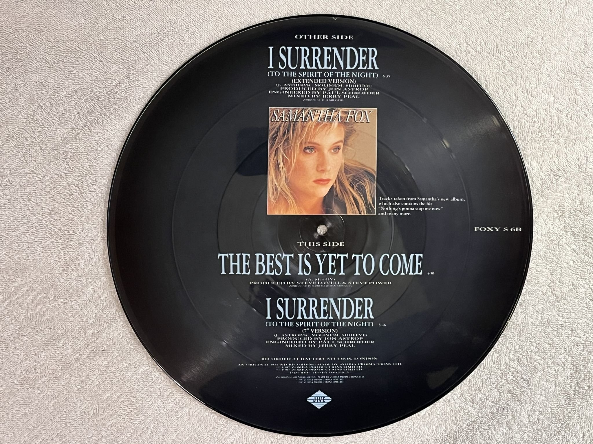 Omslagsbild för skivan SAMANTHA FOX I Surrender 12" PICTURE DISC -87 UK JIVE FOXY S 6