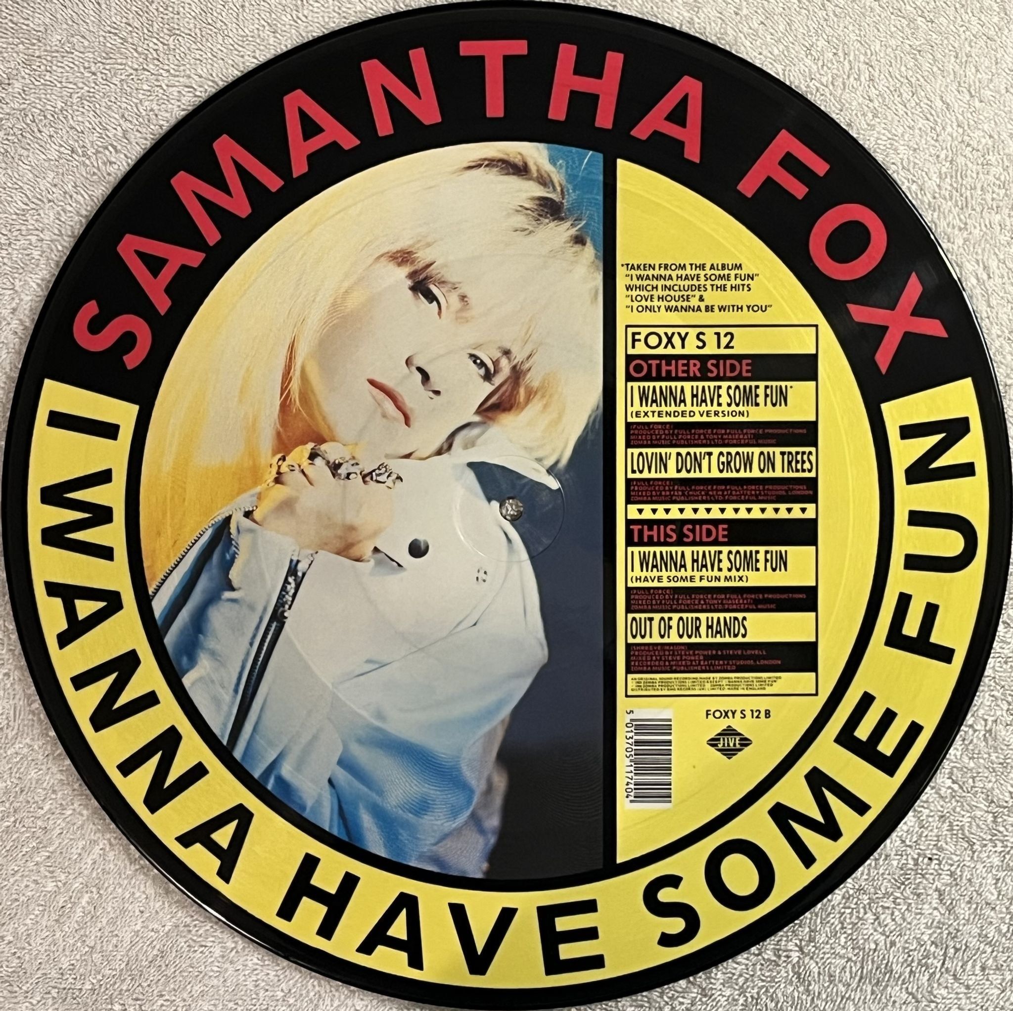 Omslagsbild för skivan SAMANTHA FOX I Wanna Have Some Fun 12" PICTURE DISC -89 UK JIVE FOXY S 12