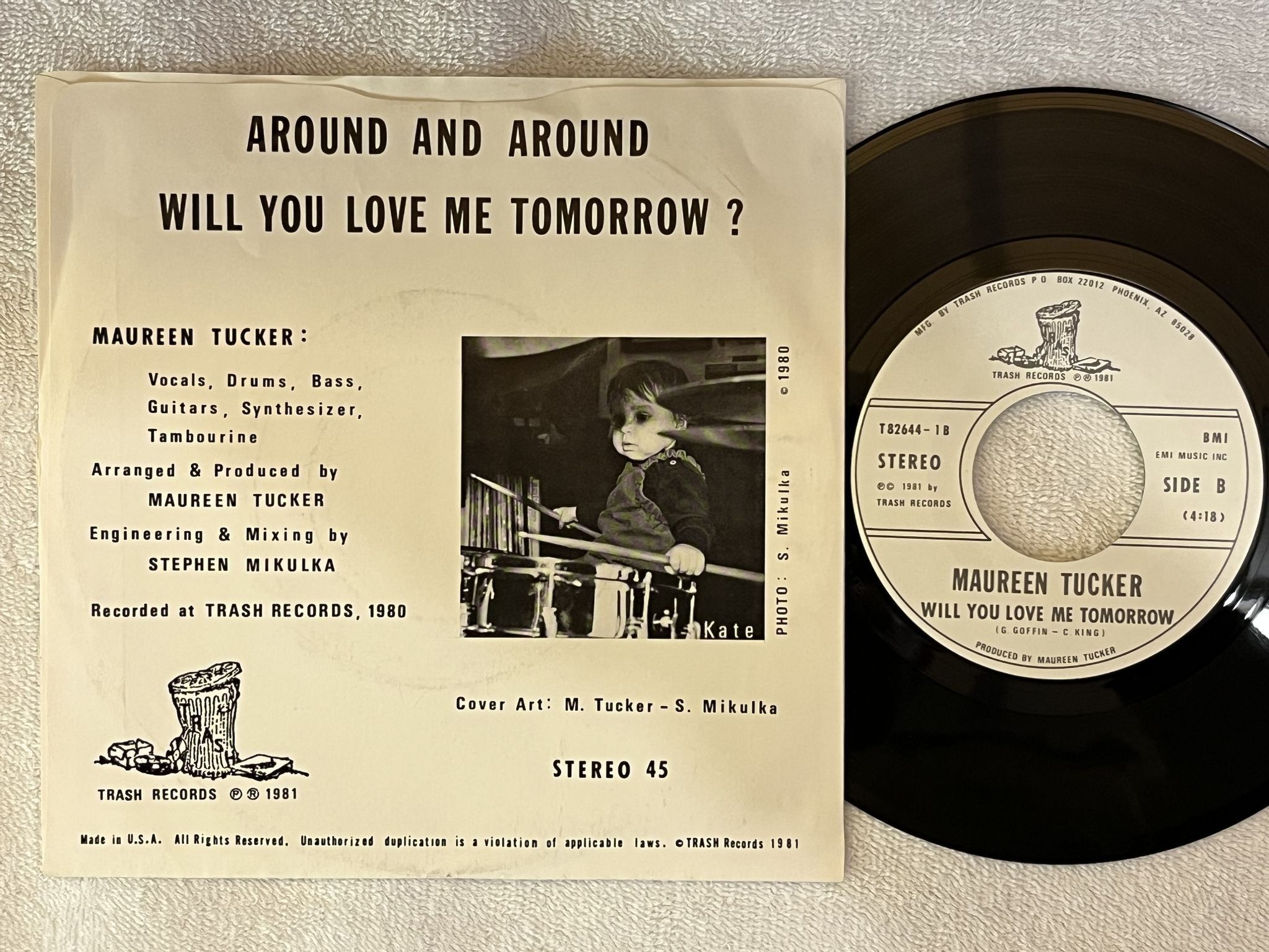 Omslagsbild för skivan MAUREEN TUCKER Will You Love Me Tomorrow 7" -81 US TRTASH T 82644
