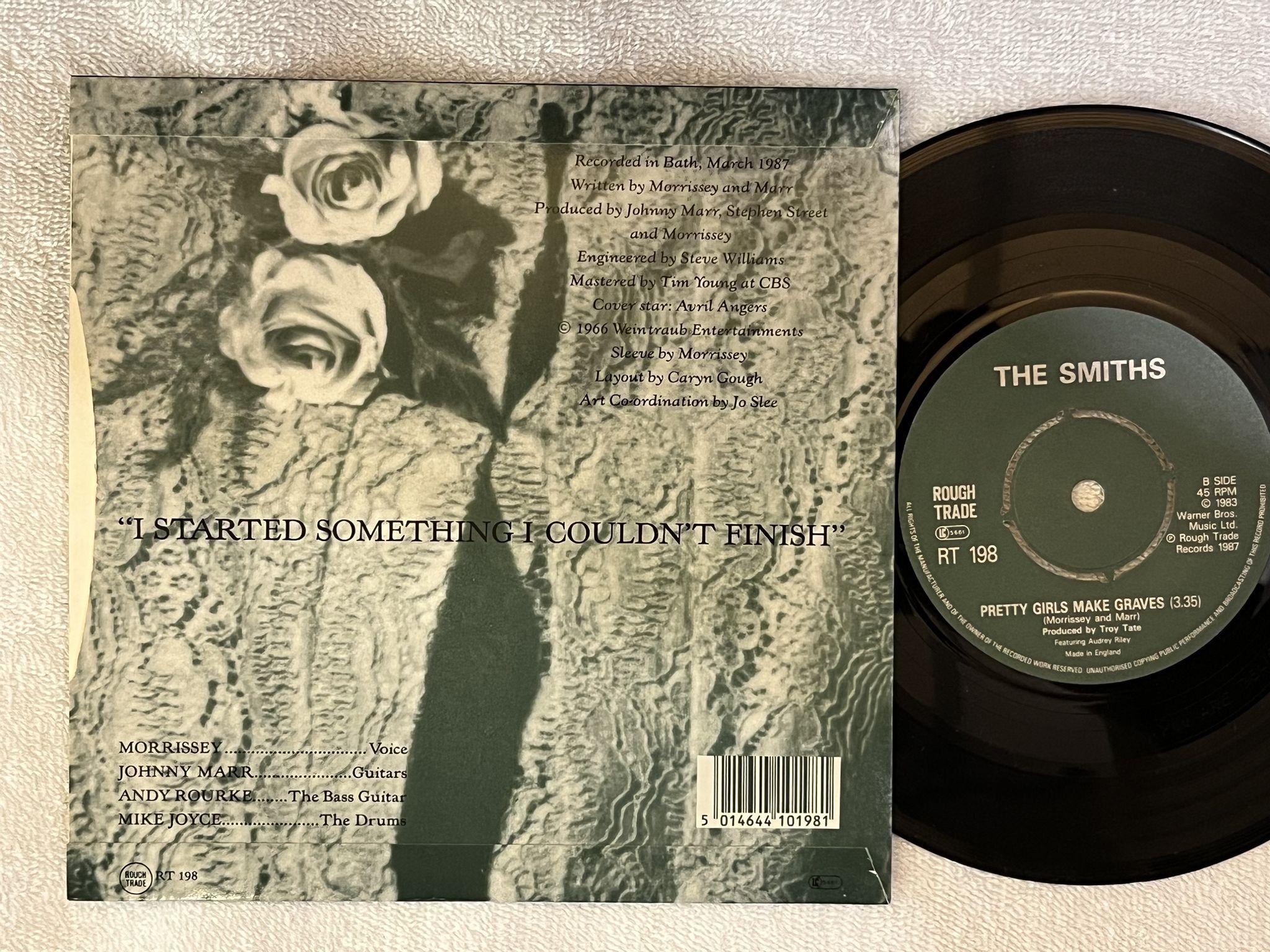 Omslagsbild för skivan THE SMITHS I Started Something I Couldn't Finish 7" -87 UK ROUGH TRADE RT 198