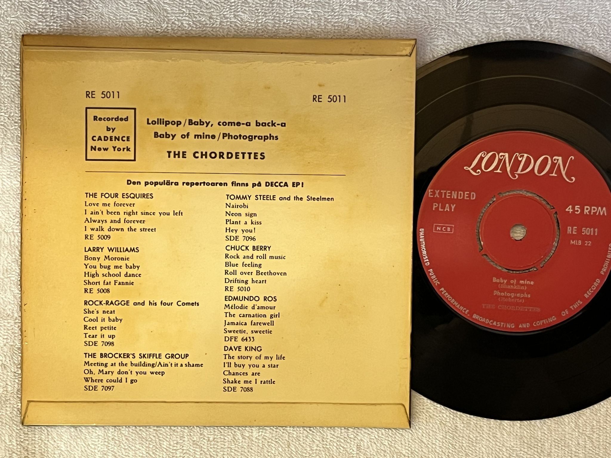 Omslagsbild för skivan CHORDETTES lollipop 7"ep -58 Swe LONDON RE 5011