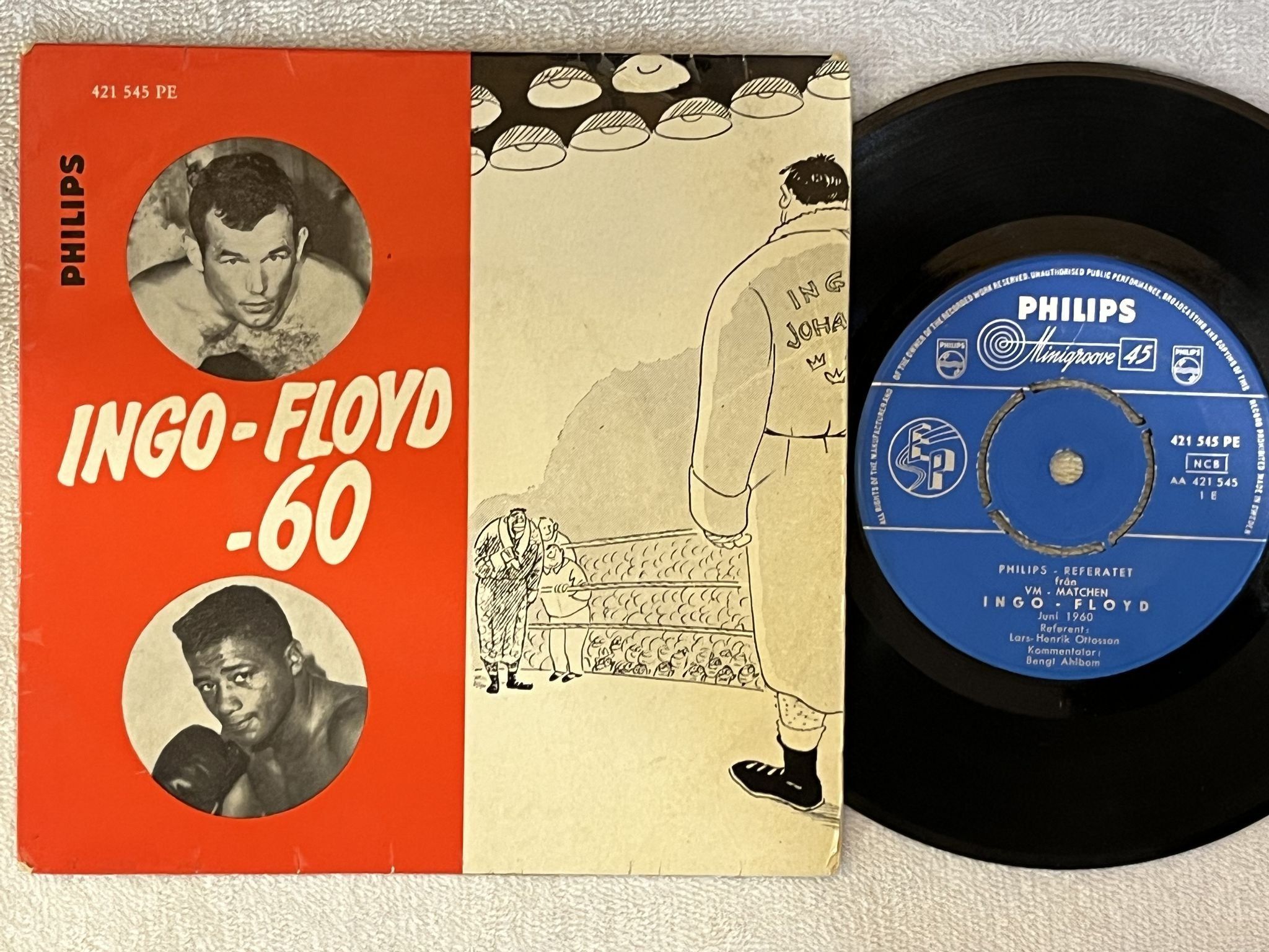 Omslagsbild för skivan Referatet Från VM-matchen Ingo - Floyd Juni 1960 7" -60 PHILIPS 421 545 PE
