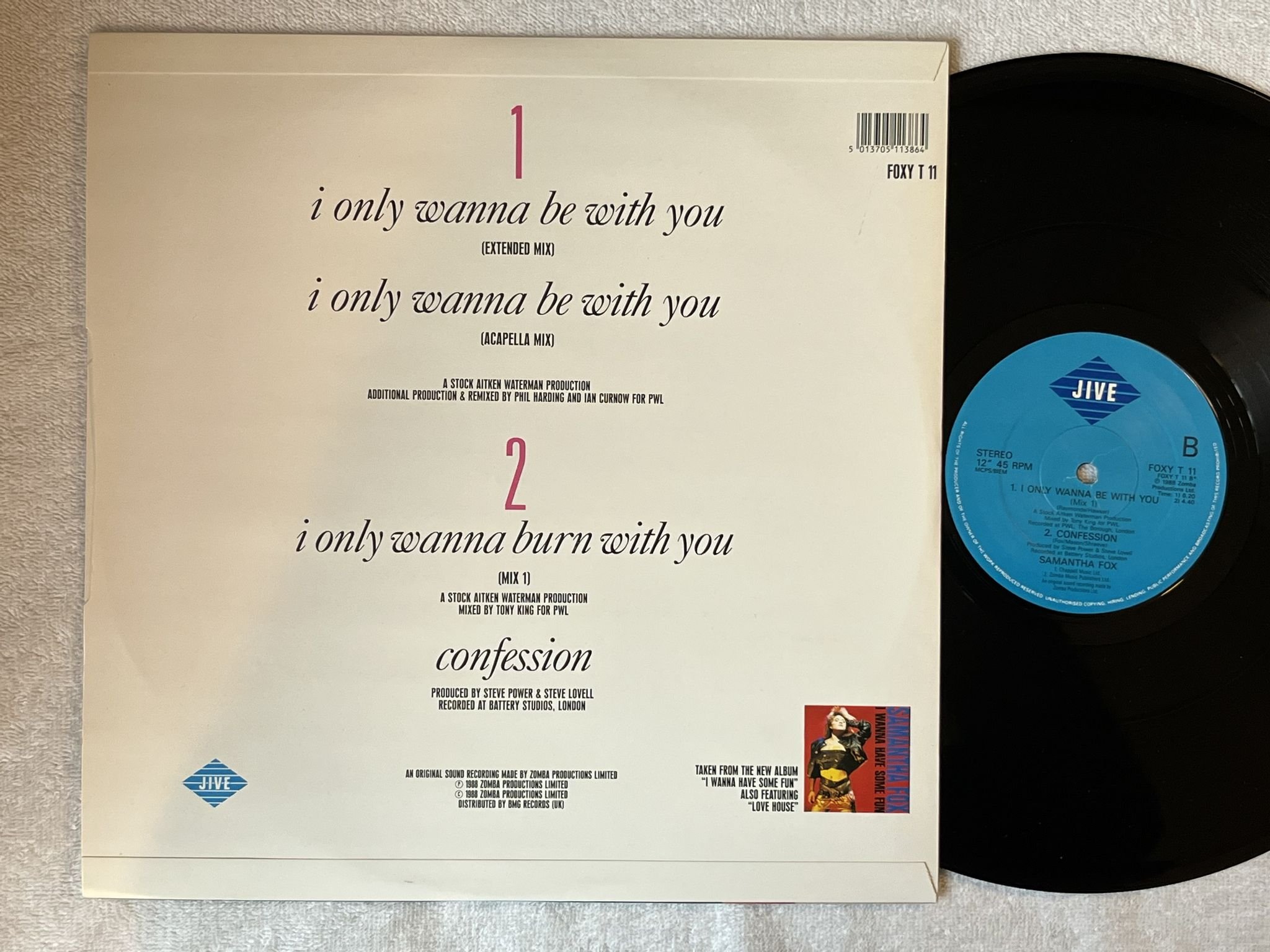 Omslagsbild för skivan SAMANTHA FOX I only want to be with you 12"single -88 UK JIVE FOXY T 11