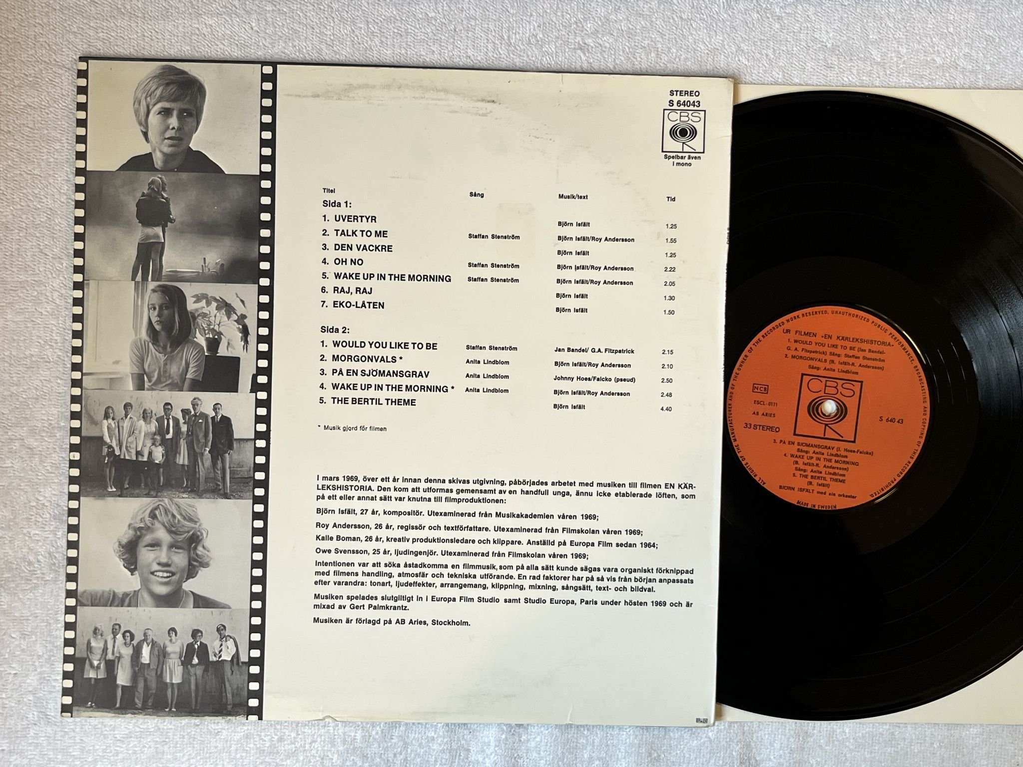 Omslagsbild för skivan En Kärlekshistoria LP -70 Swe CBS S 64043 *** SOUNDTRACK ***