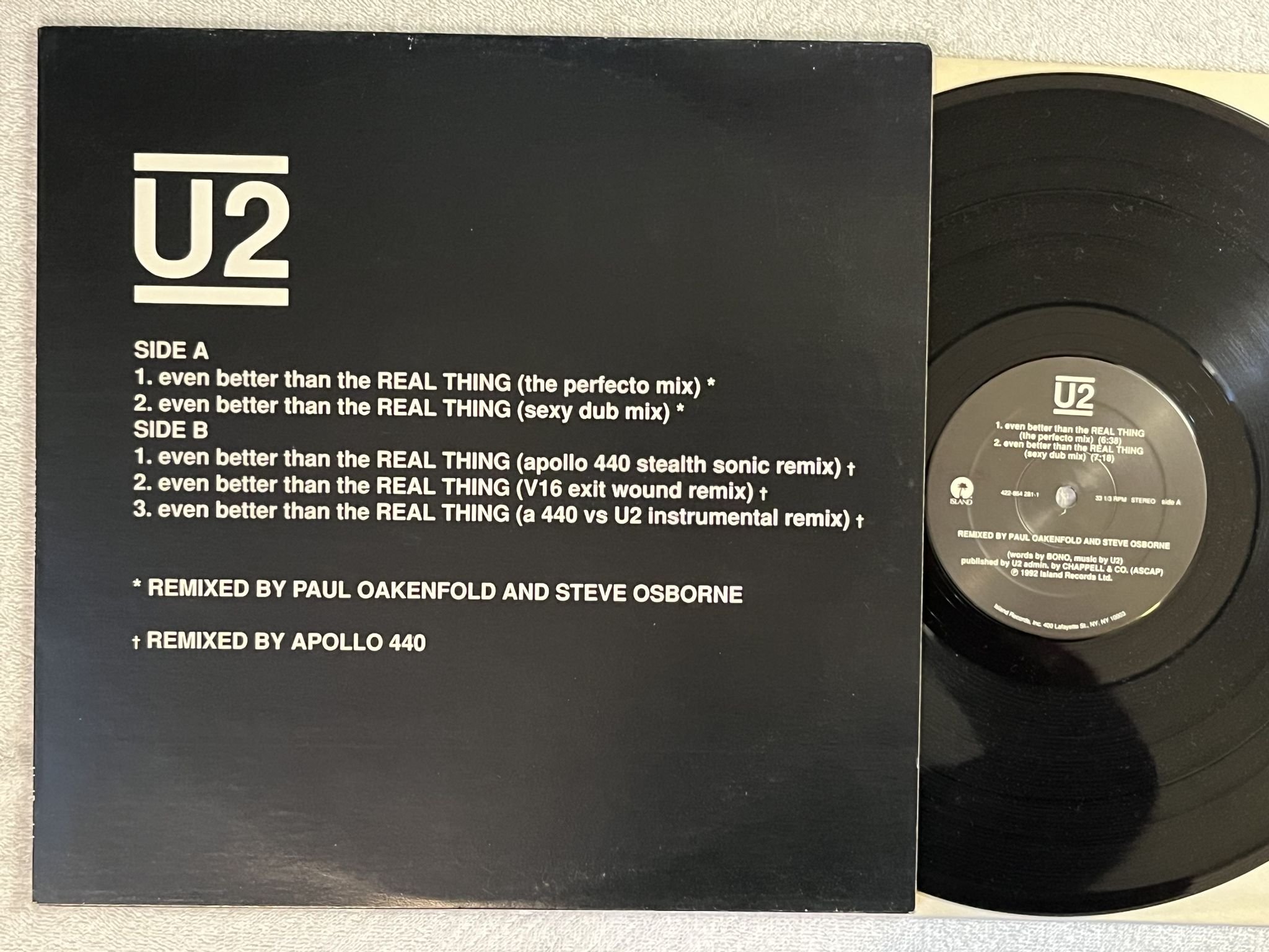 Omslagsbild för skivan U2 Even Better Than The Real Thing - Remixes 12" -92 ISLAND 422-864281-1