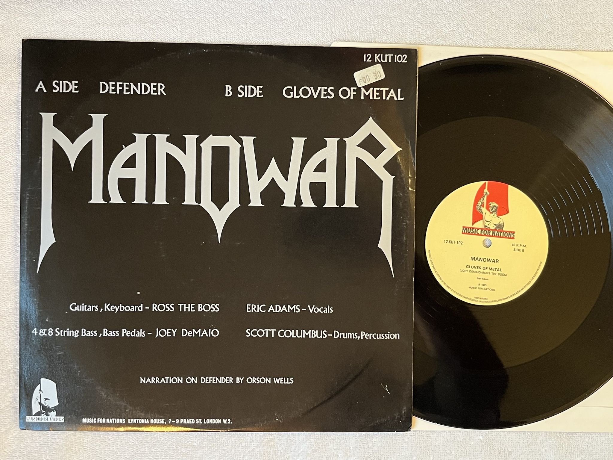 Omslagsbild för skivan MANOWAR defender 12" -83 UK MUSIC FOR NATIONS ** 45 R.P.M. On Labels **