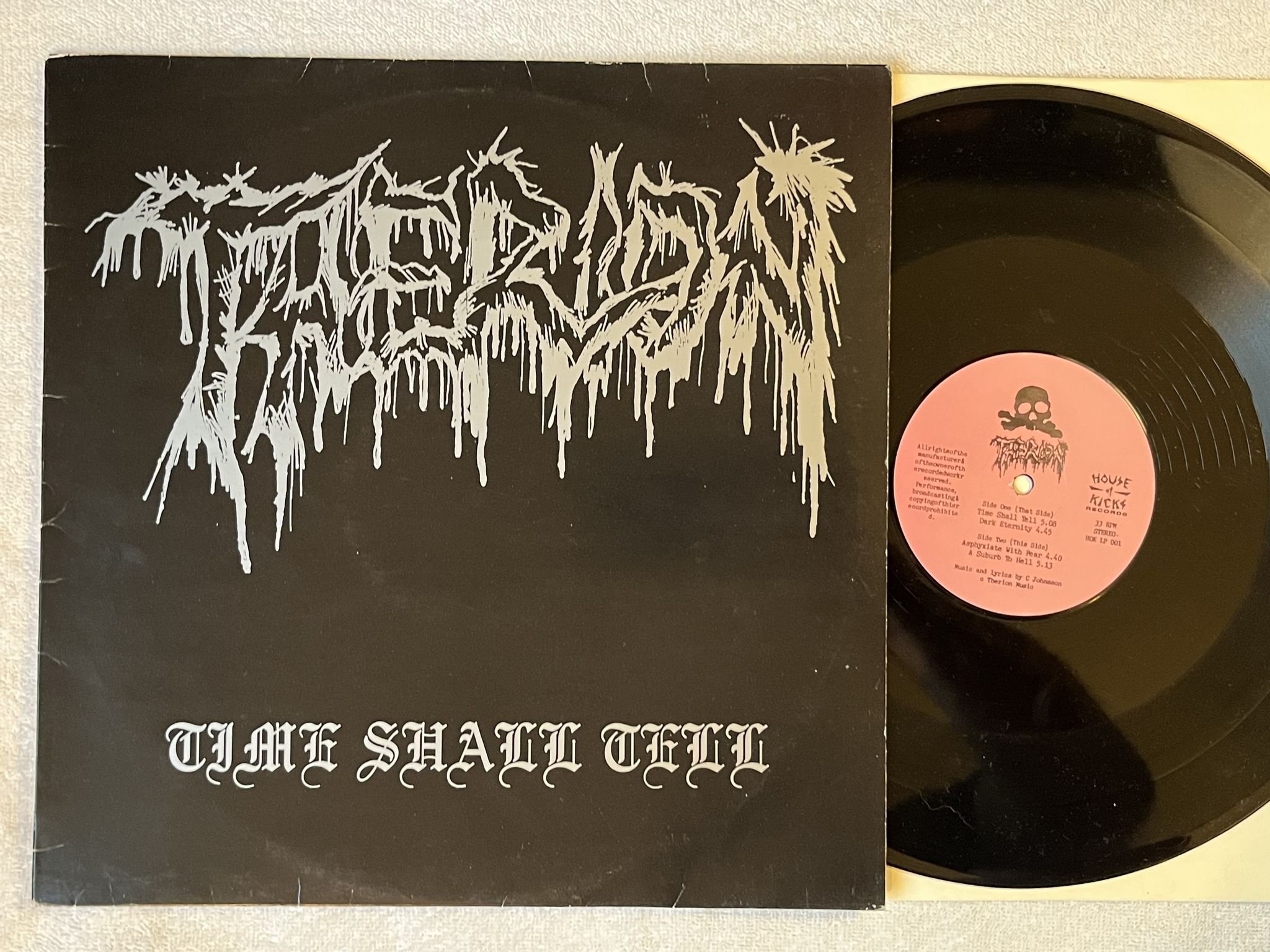 Omslagsbild för skivan THERION Time Shall Tell 12"EP -90 Swe HOUSE OF KICKS HOK LP 001