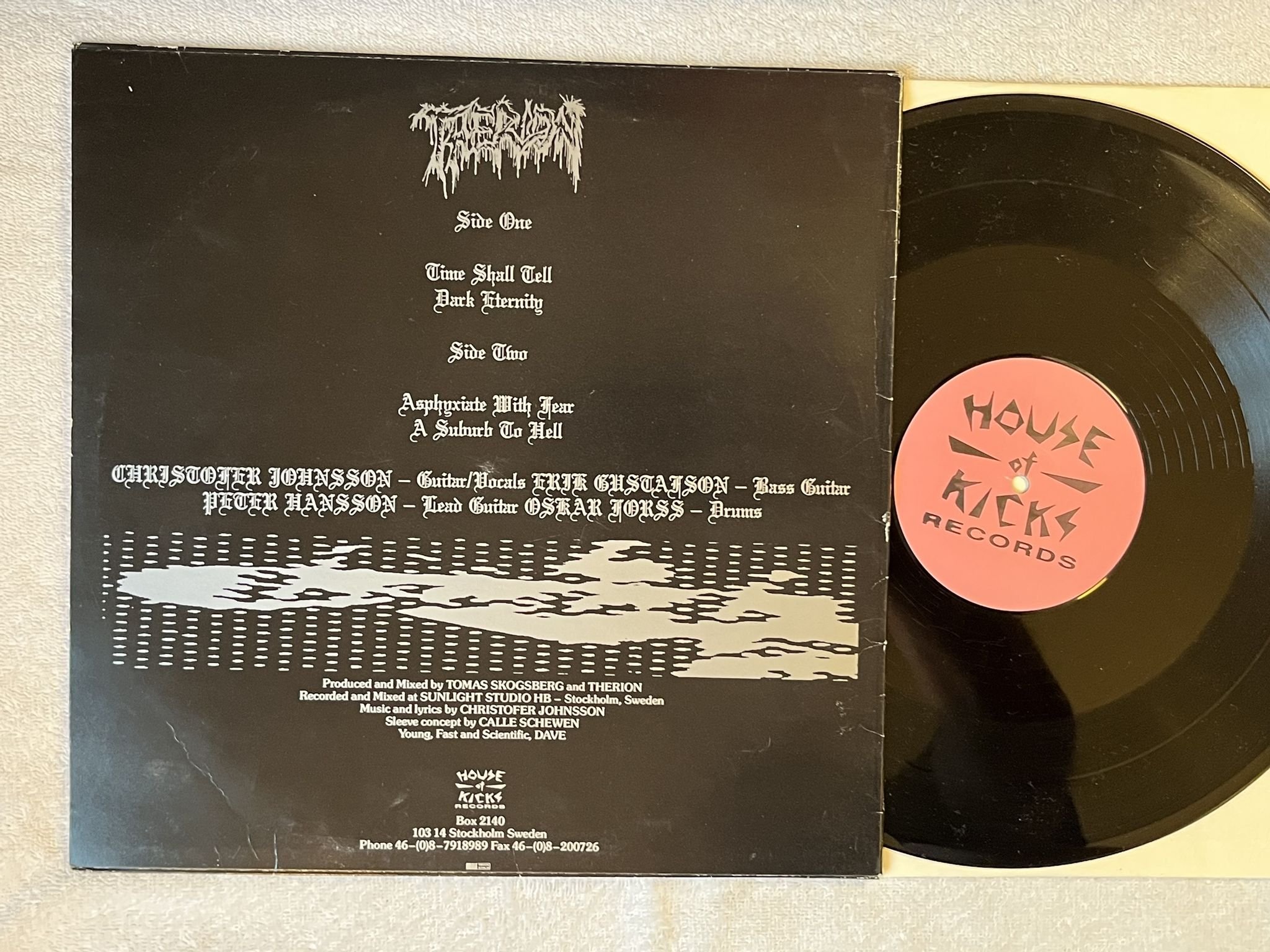 Omslagsbild för skivan THERION Time Shall Tell 12"EP -90 Swe HOUSE OF KICKS HOK LP 001