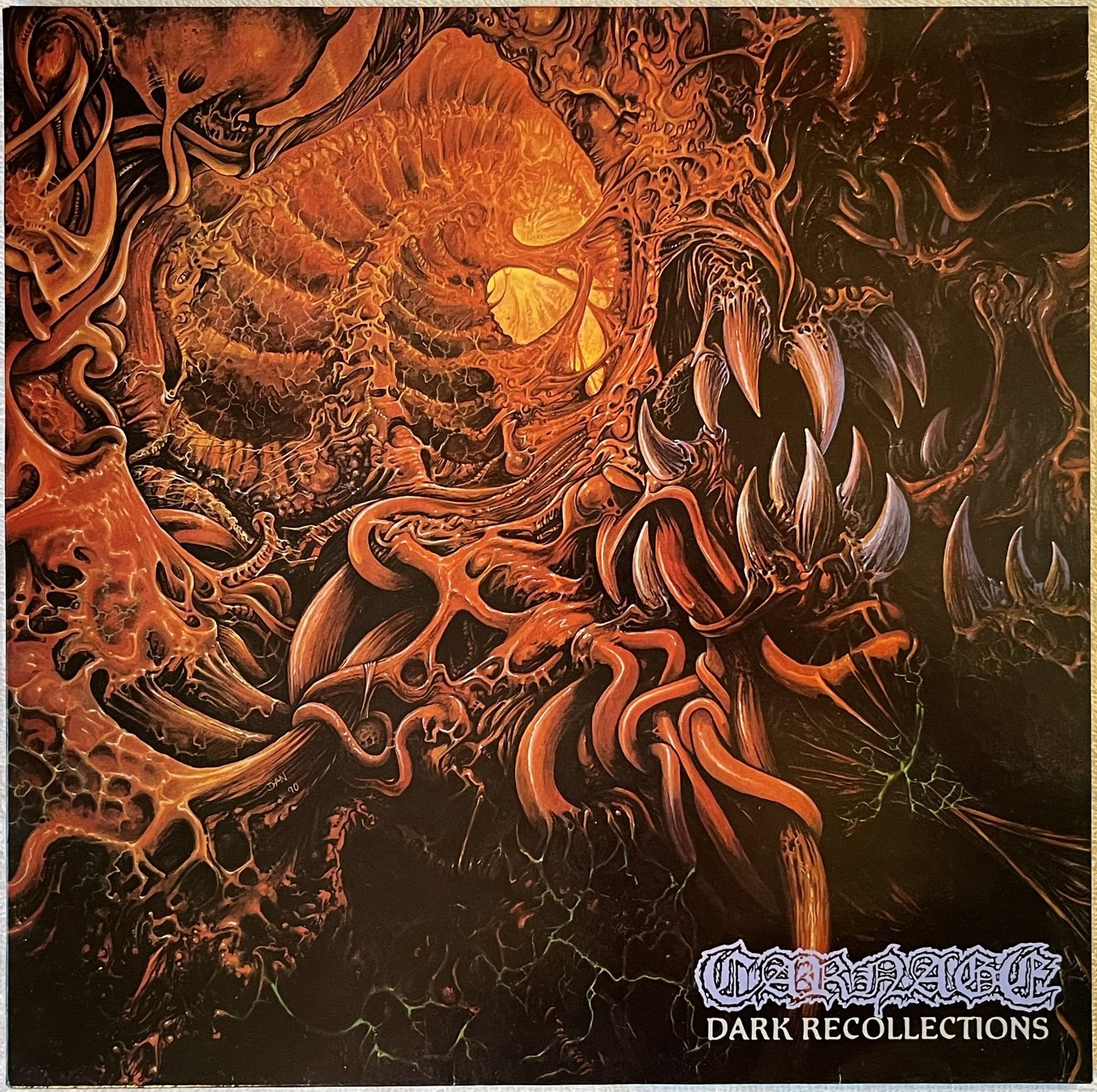Omslagsbild för skivan CARNAGE Dark Recollections LP -90 UK NECROSIS NECRO-3 *** DEATH METAL ***