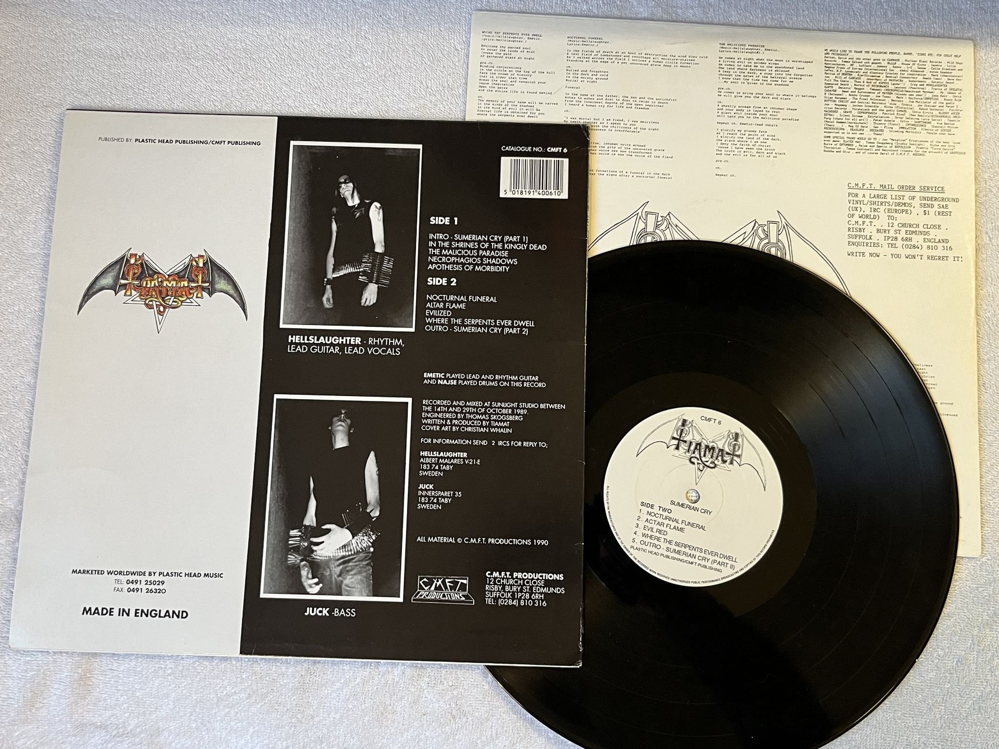 Omslagsbild för skivan TIAMAT Sumerian Cry LP -90 UK CMFT 6 *** SIGNED COVER / BLACK METAL ***
