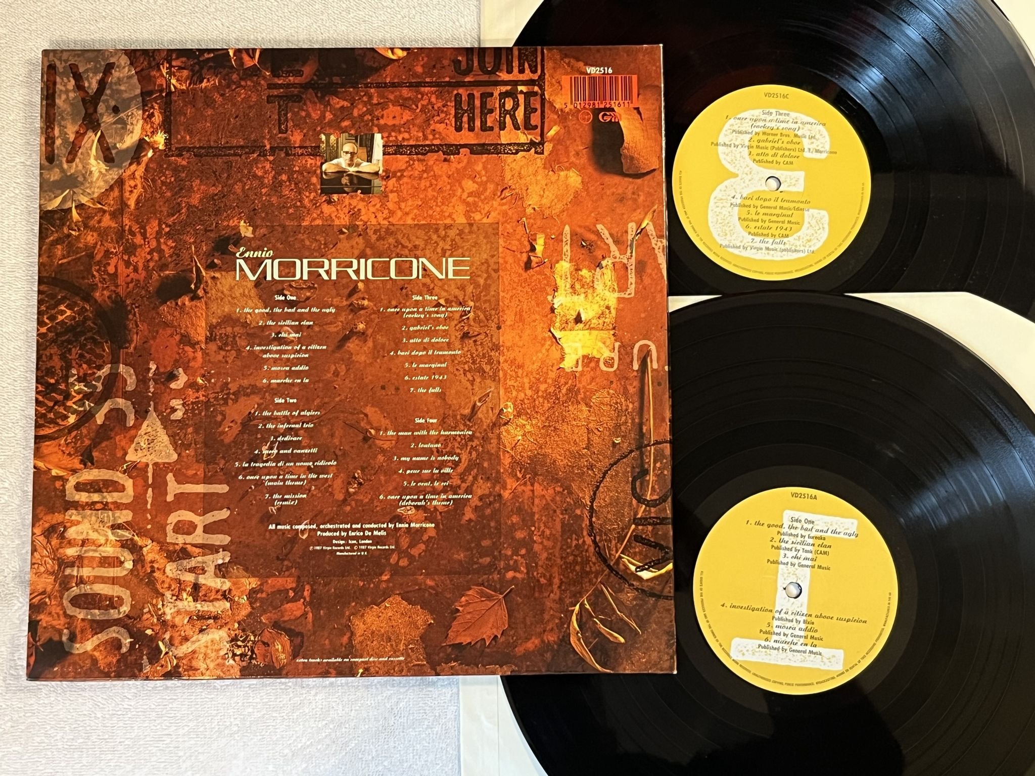 Omslagsbild för skivan ENNIO MORRICONE Film Music 1966-1987 2xLP -88 UK VIRGIN VD 2516