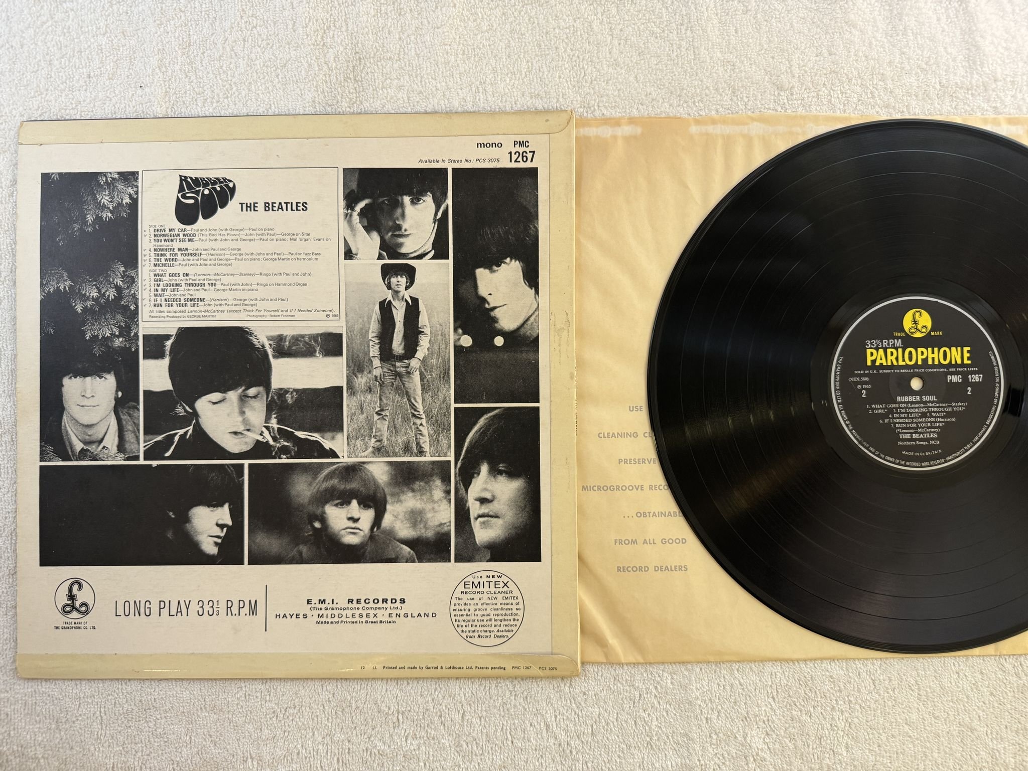 Omslagsbild för skivan THE BEATLES rubber soul LP -65 UK PARLOPHONE PMC 1267 *** MONO PRESS ***