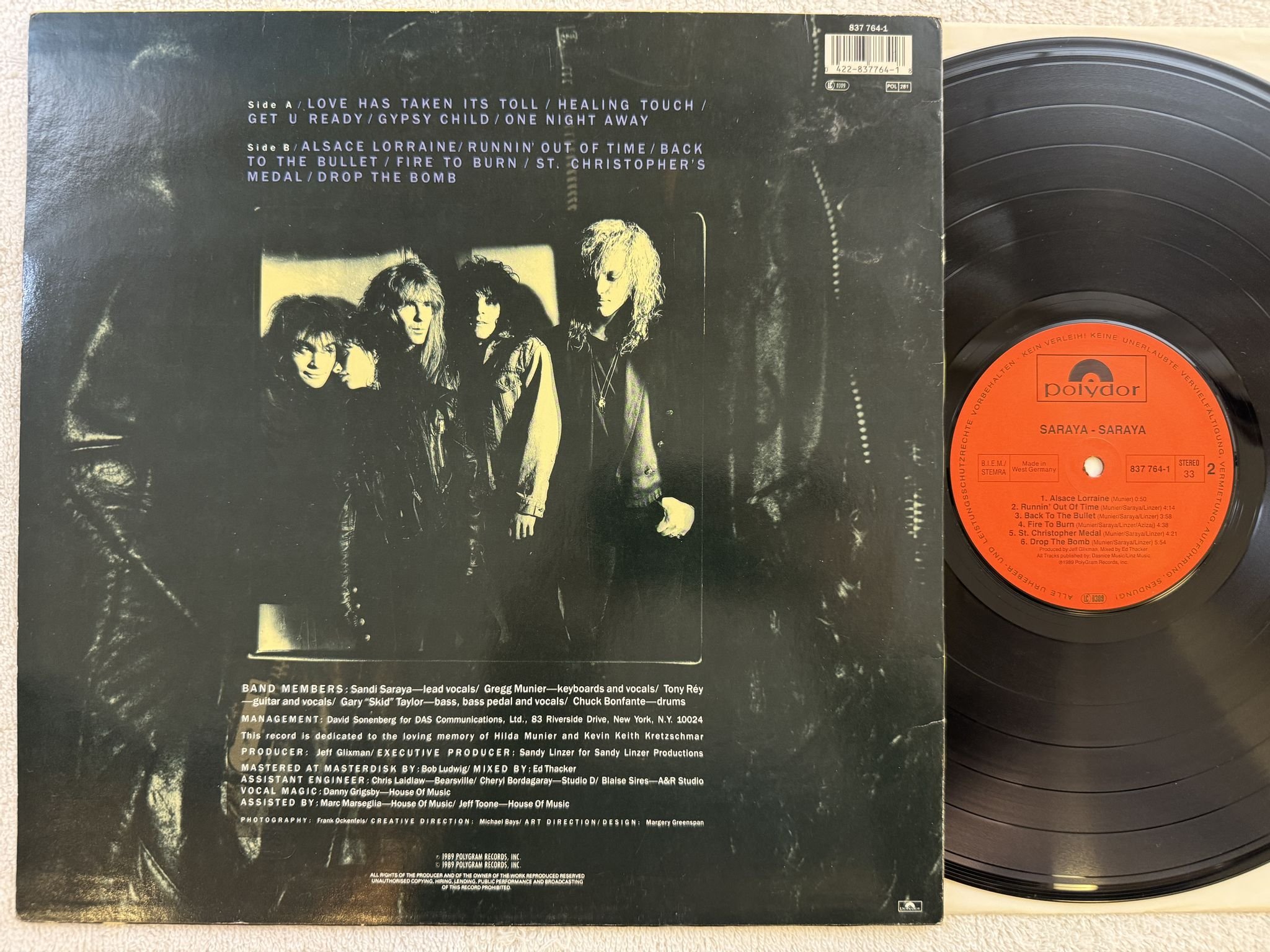 Omslagsbild för skivan SARAYA s/t LP -89 POLYDOR 837 764-1