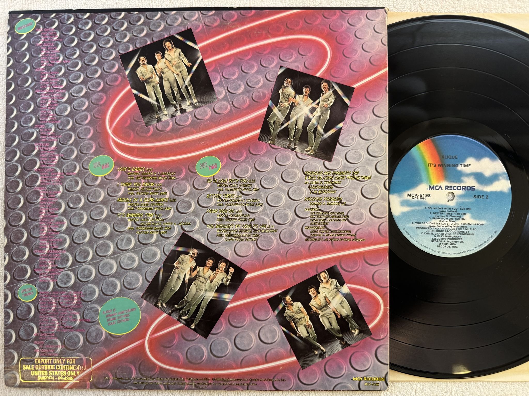 Omslagsbild för skivan KLIQUE it's winning time LP -81 US MCA 5198