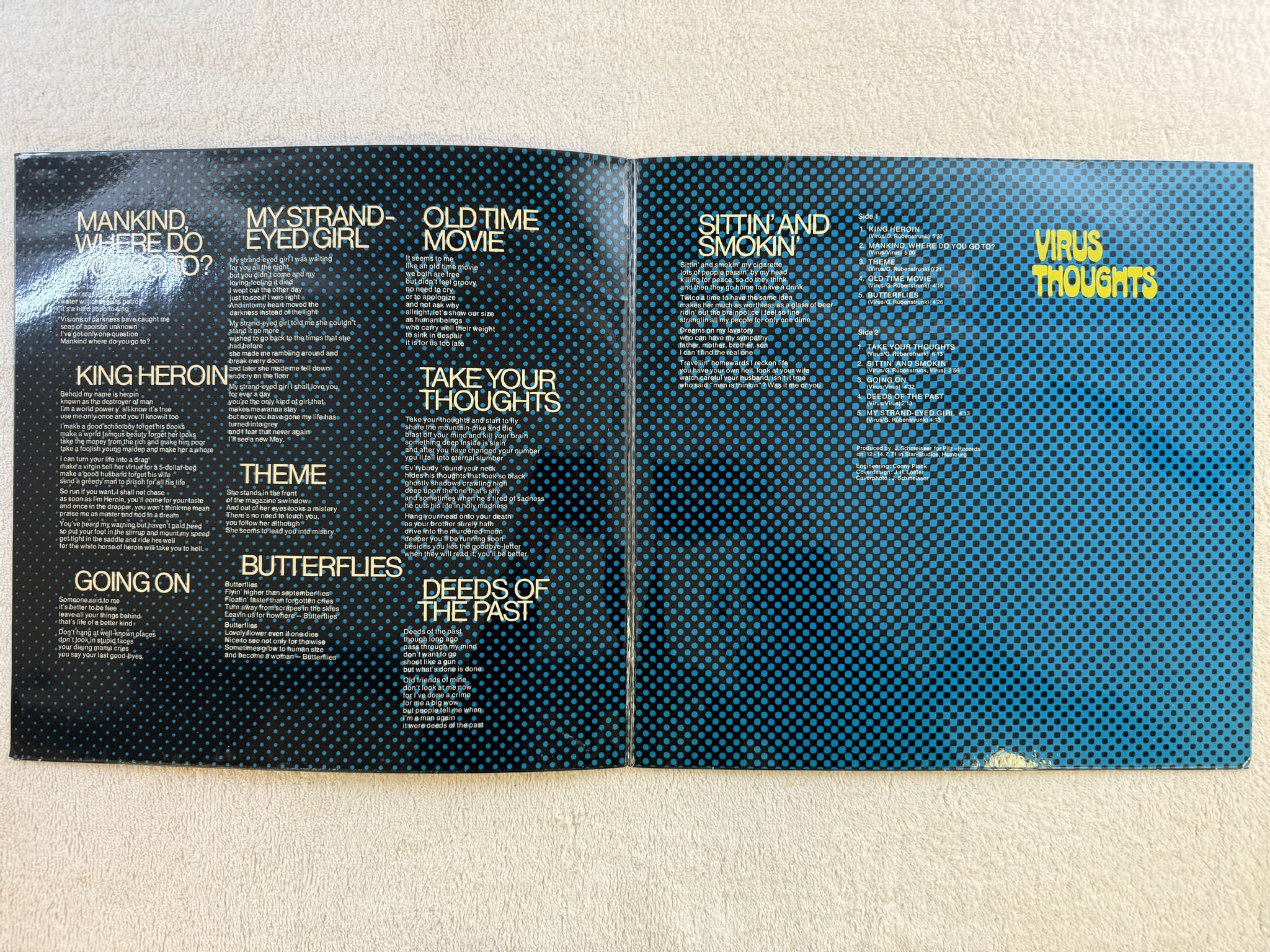 Omslagsbild för skivan VIRUS thoughts LP -71 Ger PILZ 20 21102-9 *** RARE KRAUT / PROG ***