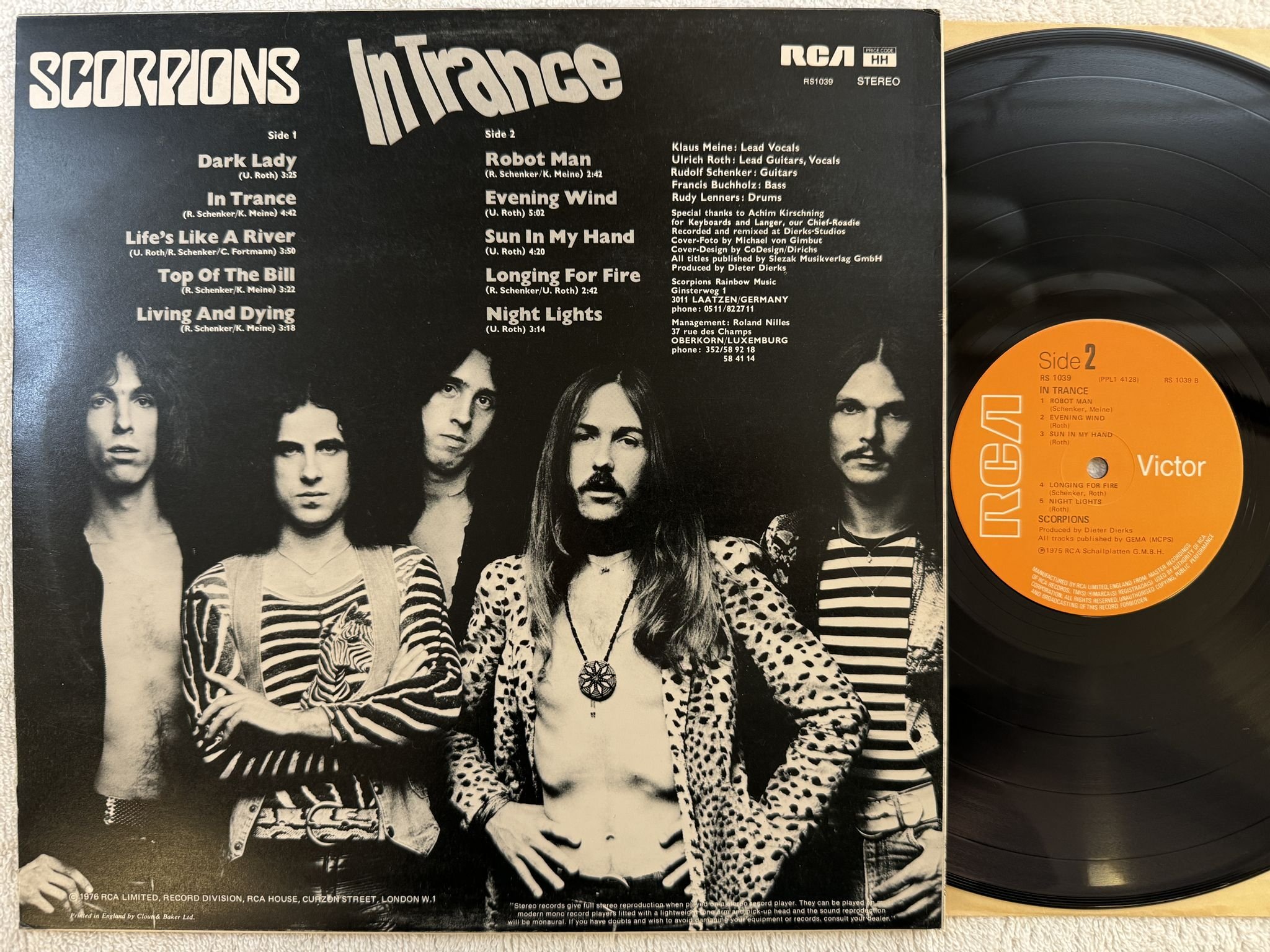 Omslagsbild för skivan SCORPIONS in trance LP -75 UK RCA RS 1039