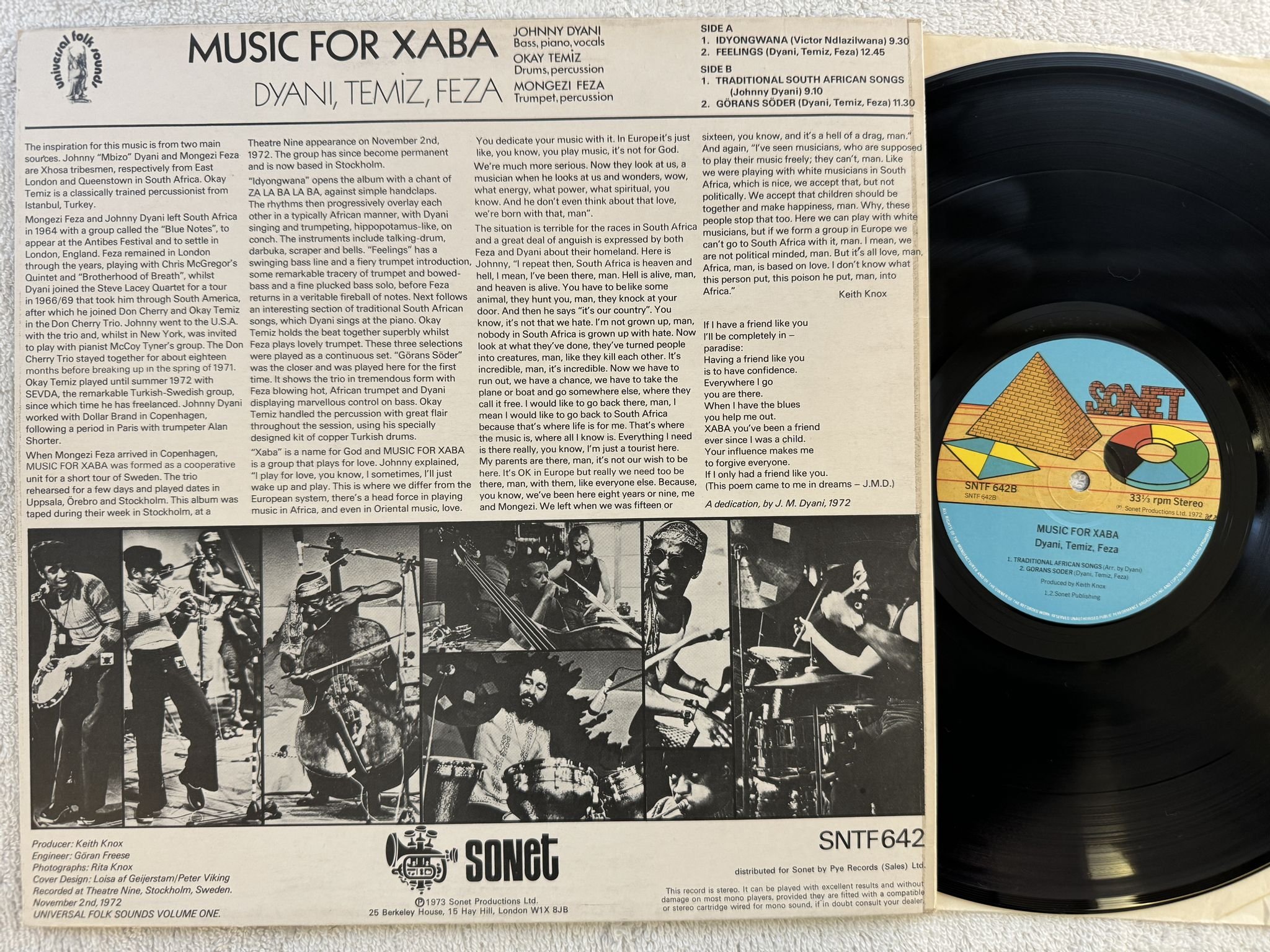 Omslagsbild för skivan DYANI, TEMIZ, FEZA music for xaba LP UK SONET SNTF 642