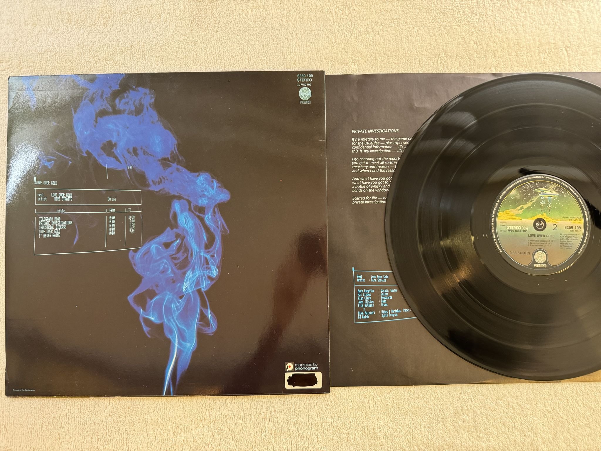 Omslagsbild för skivan DIRE STRAITS love over gold LP -82 Hol VERTIGO 6359109