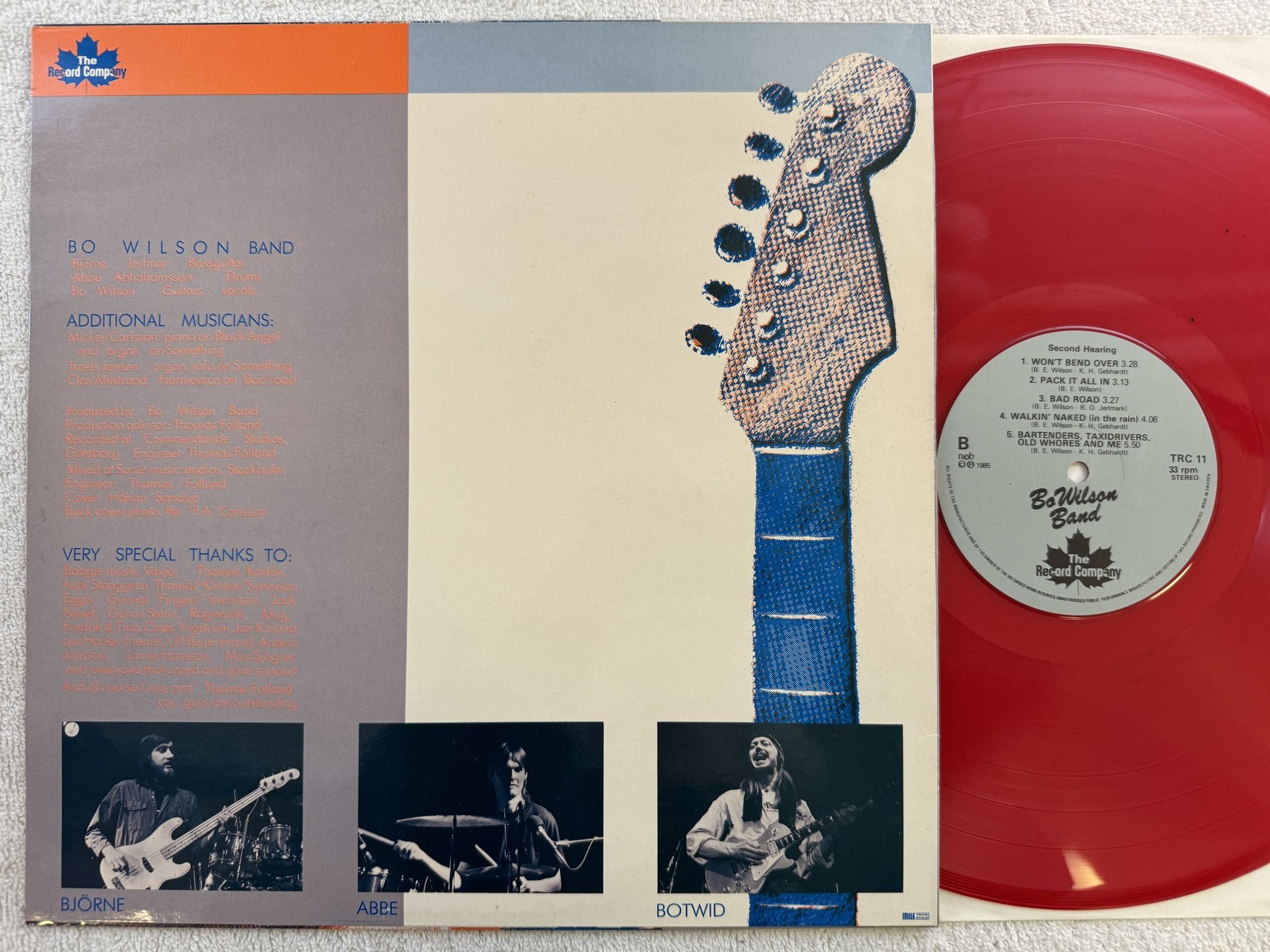 Omslagsbild för skivan BO WILSON BAND second hearing LP -85 Swe TRC 11