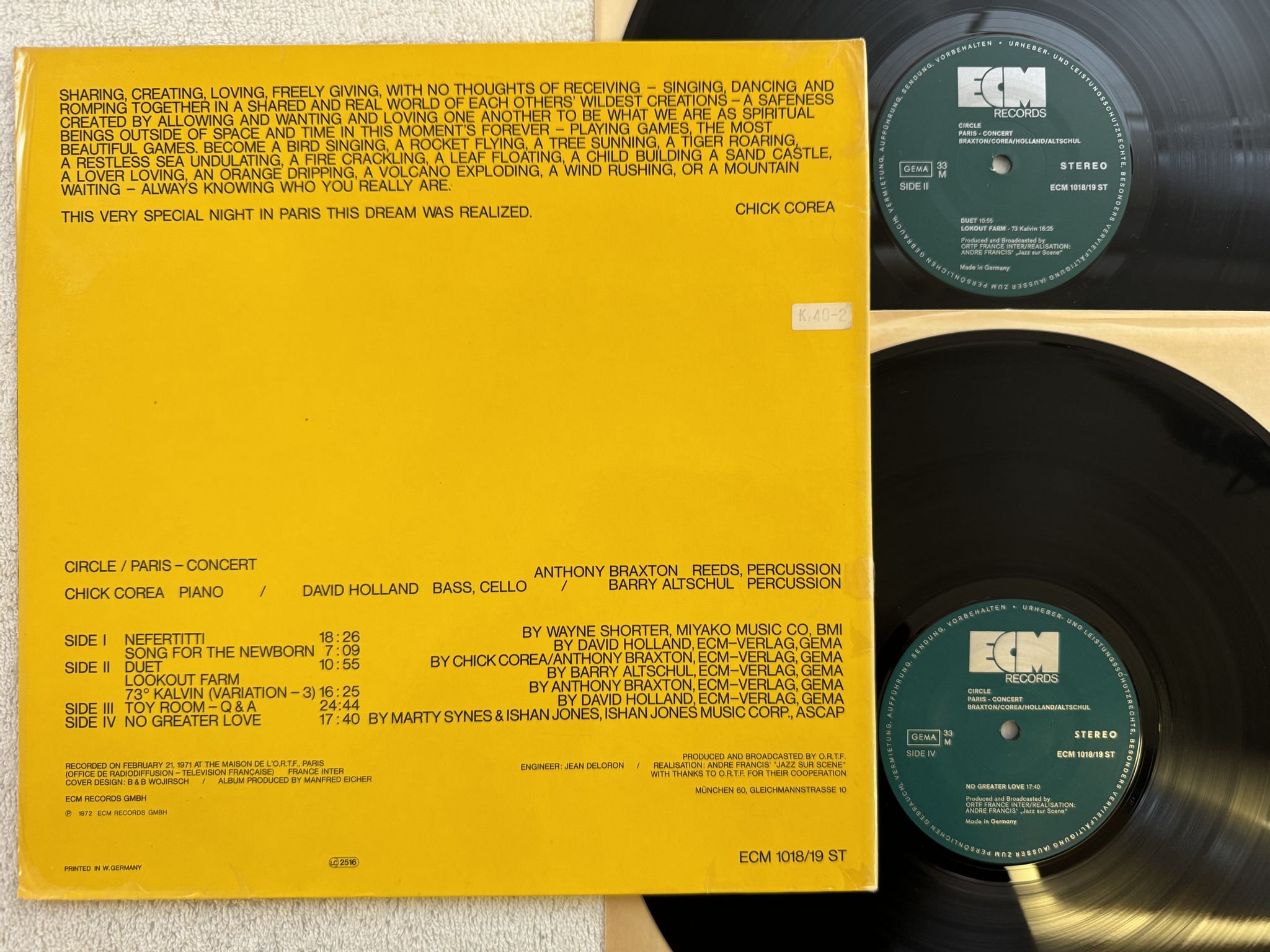 Omslagsbild för skivan CIRCLE Paris - concert 2xLP Ger ECM 108/19 *** Avant-garde Jazz ***