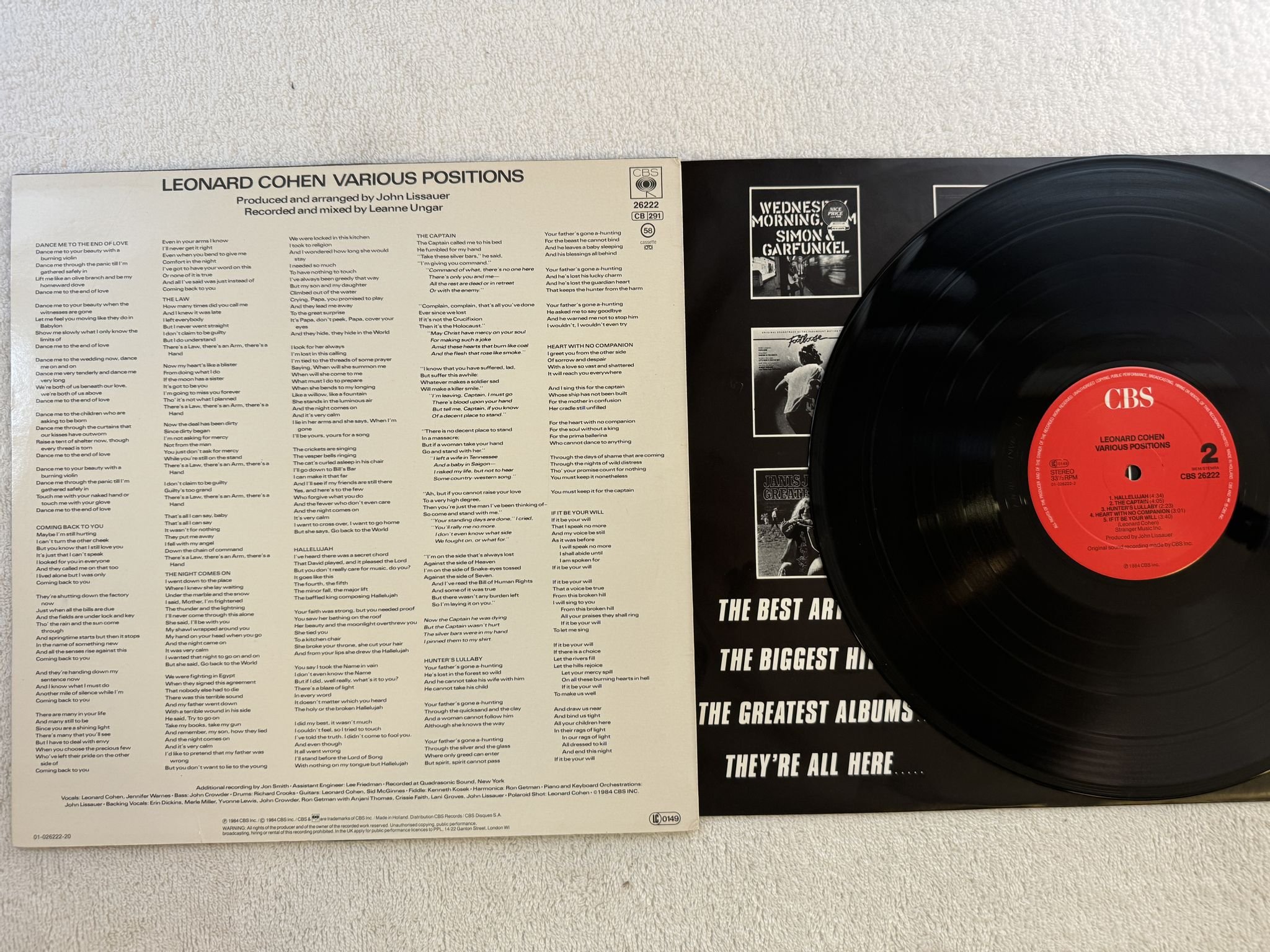 Omslagsbild för skivan LEONARD COHEN various positions LP -84 Hol CBS 26222
