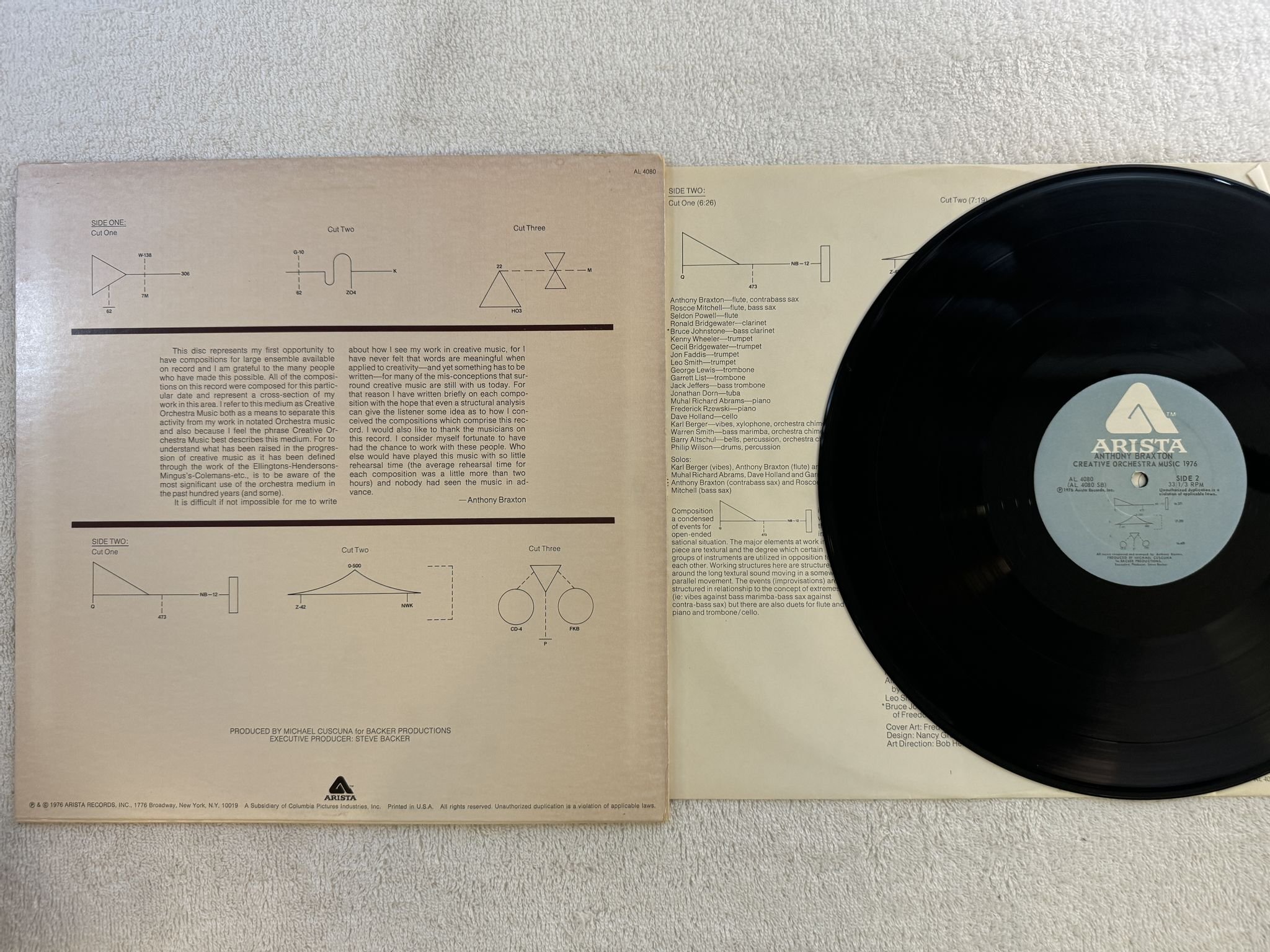 Omslagsbild för skivan ANTHONY BRAXTON creative orchestra music 1976 LP US ARISTA AL 4080