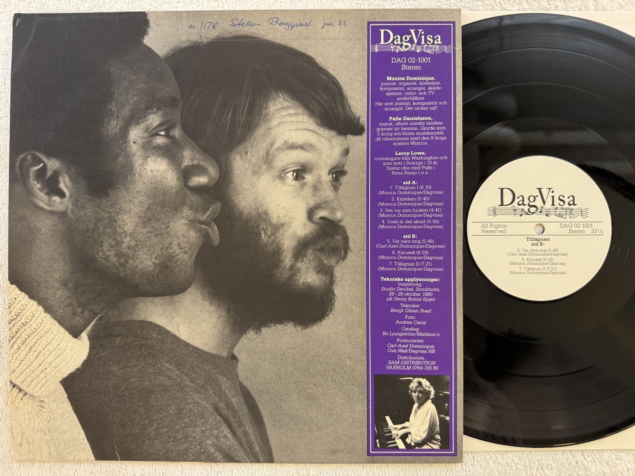 Omslagsbild för skivan MONICA DOMINIQUE tillägnan LP -80 Swe DAGVISA DAG 02-1001