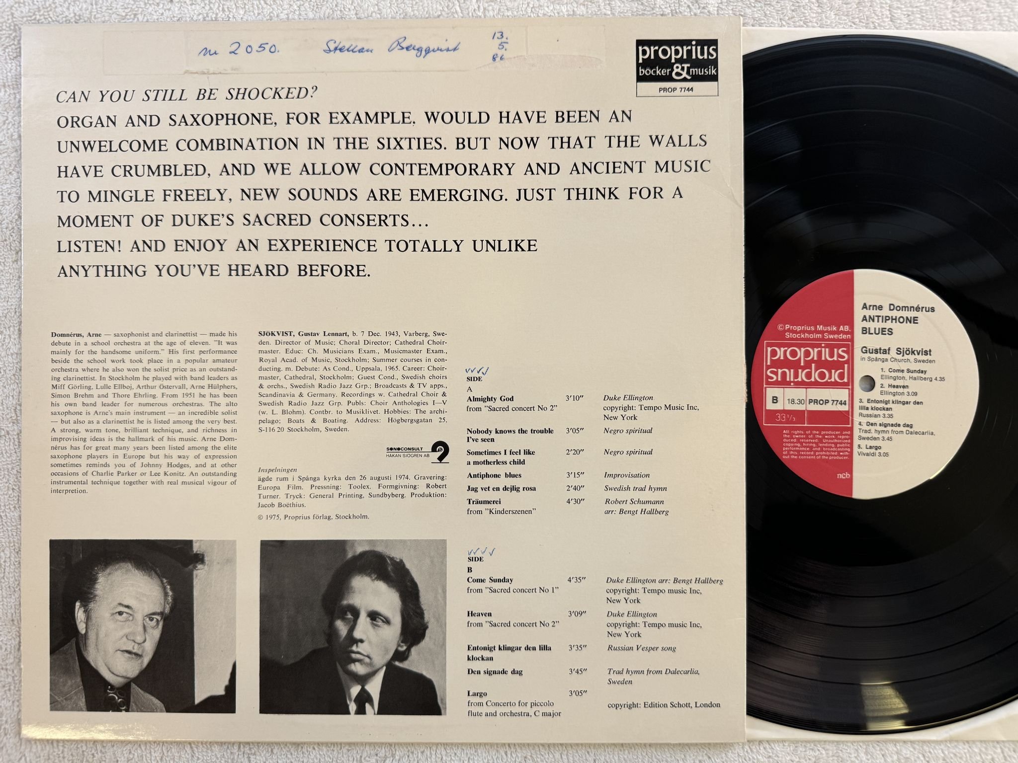 Omslagsbild för skivan ARNE DOMNERUS antiphone blues LP PROPHONE PROP 7744