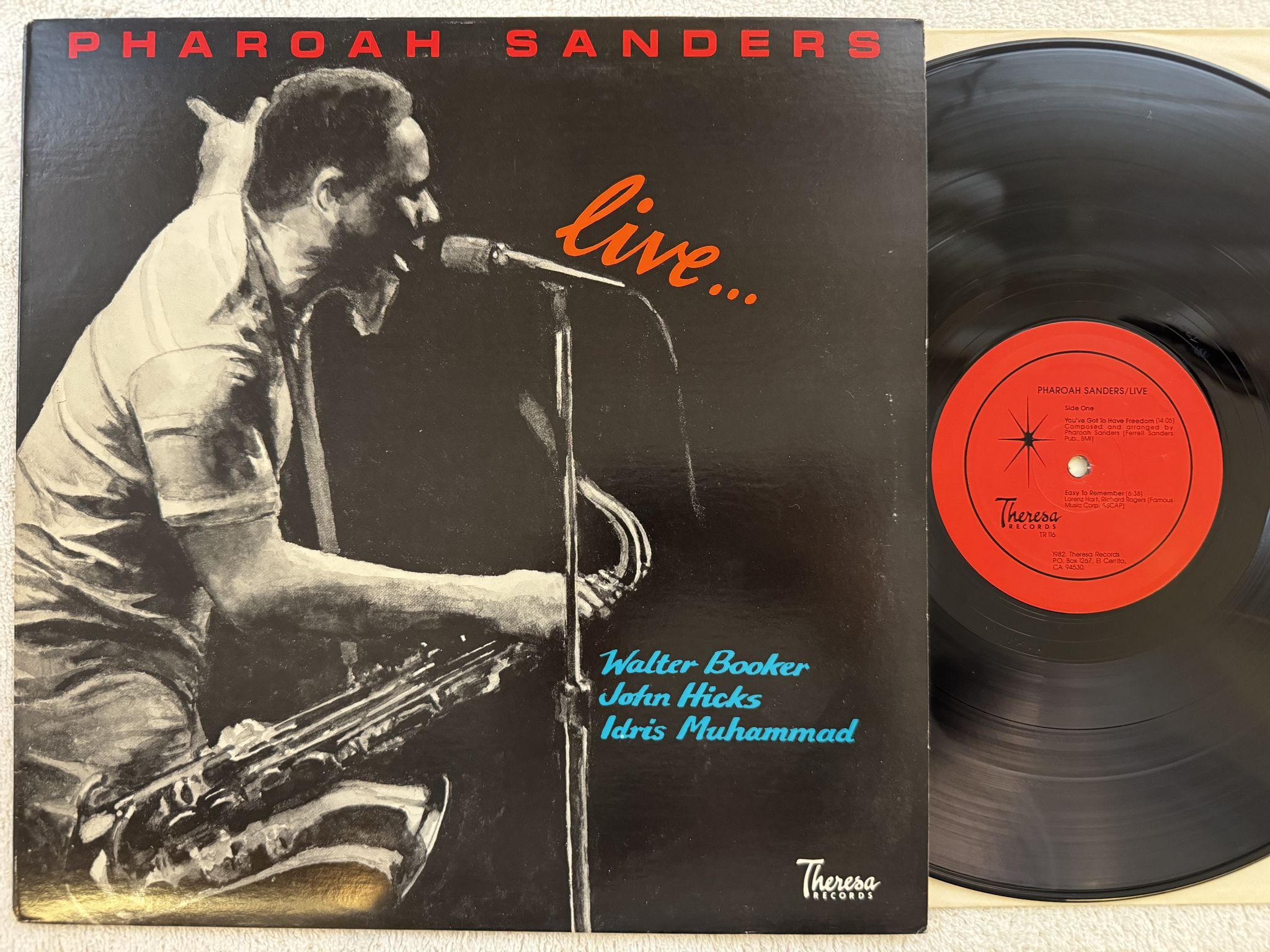 Omslagsbild för skivan PHAROAH SANDERS live LP -82 US THERESA TR 116
