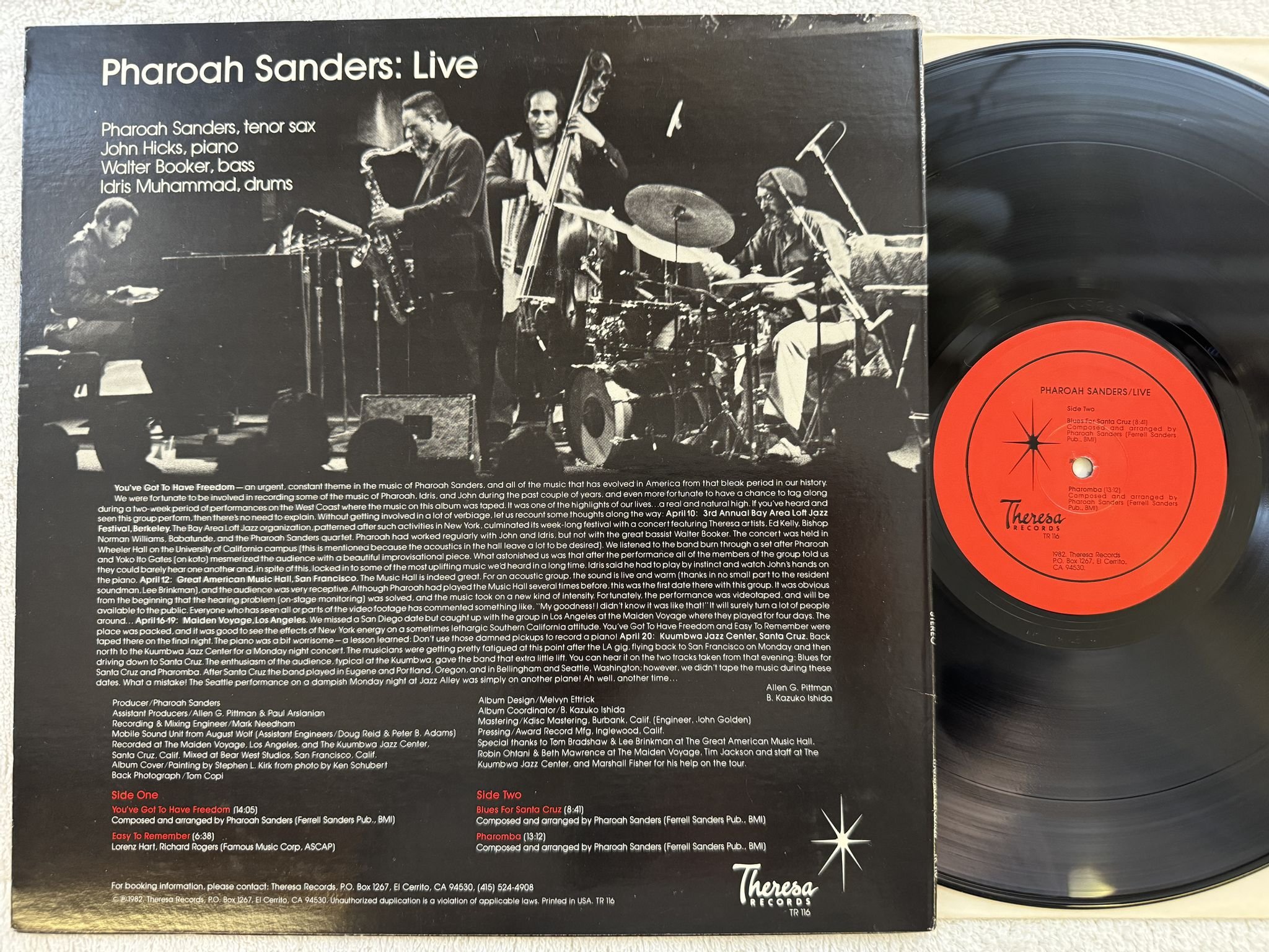 Omslagsbild för skivan PHAROAH SANDERS live LP -82 US THERESA TR 116